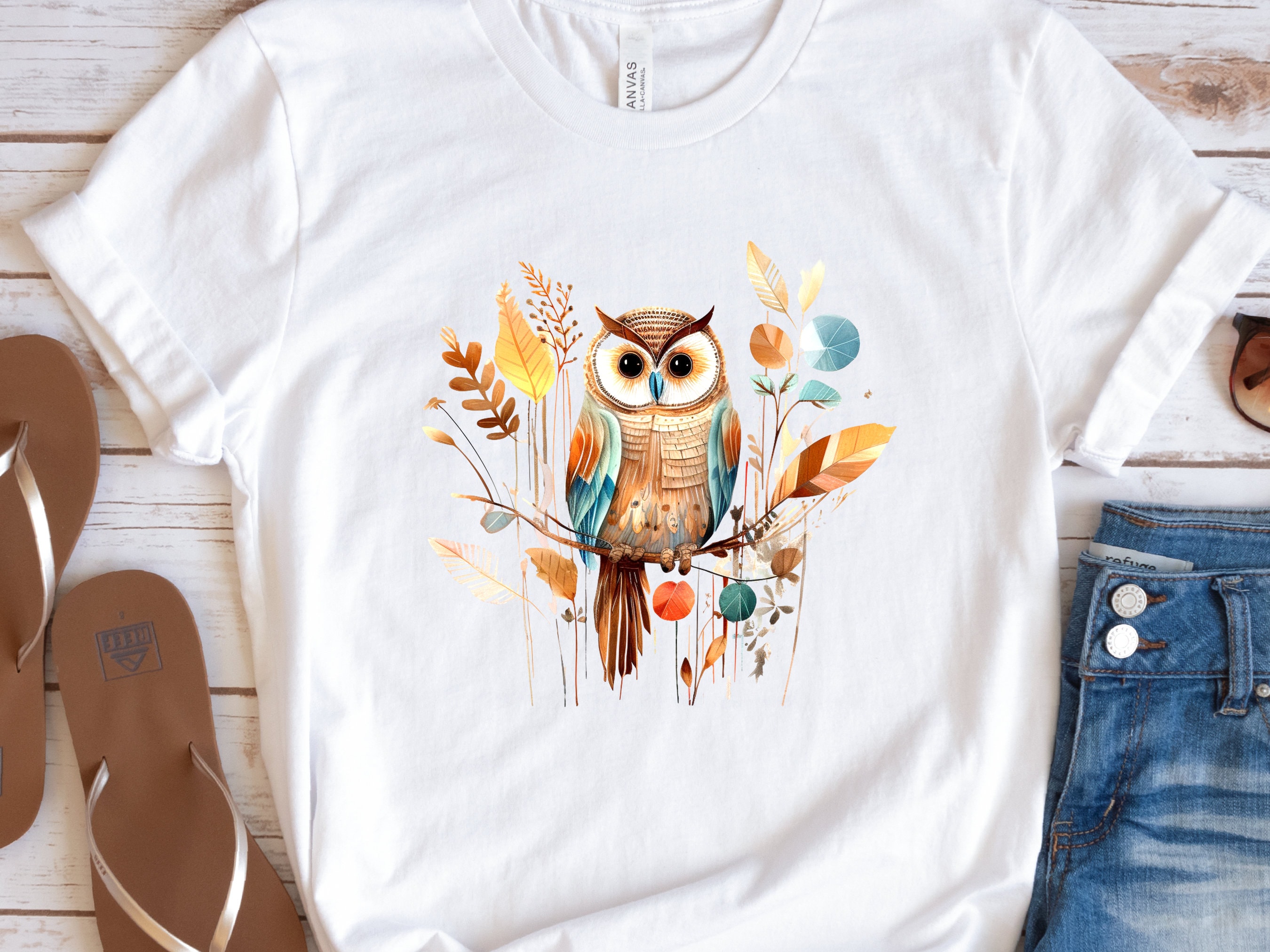 Cute Folk Art Owl Shirt Botanical Patchwork Bird T-Shirt Neutral Owl Lovers Gift for Her Floral Ornithologist Tee Sustainable Organic Cotton