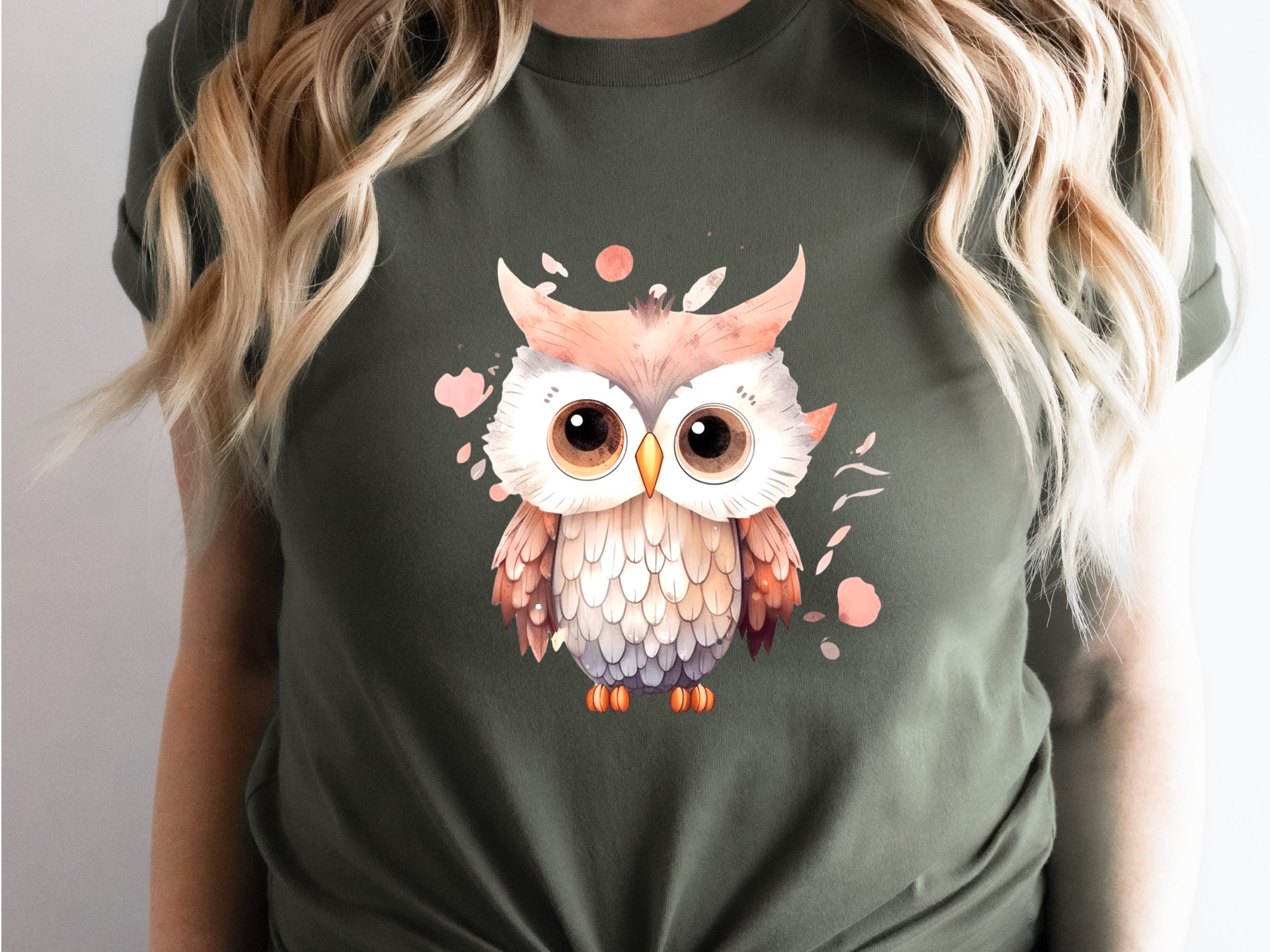 Cute Baby Owl T-Shirt Pink and Grey Bird Lover Gift for Her Adorable Graphic Tee Aesthetic Ornithology Shirt for Bird Watchers and Owners - View 3