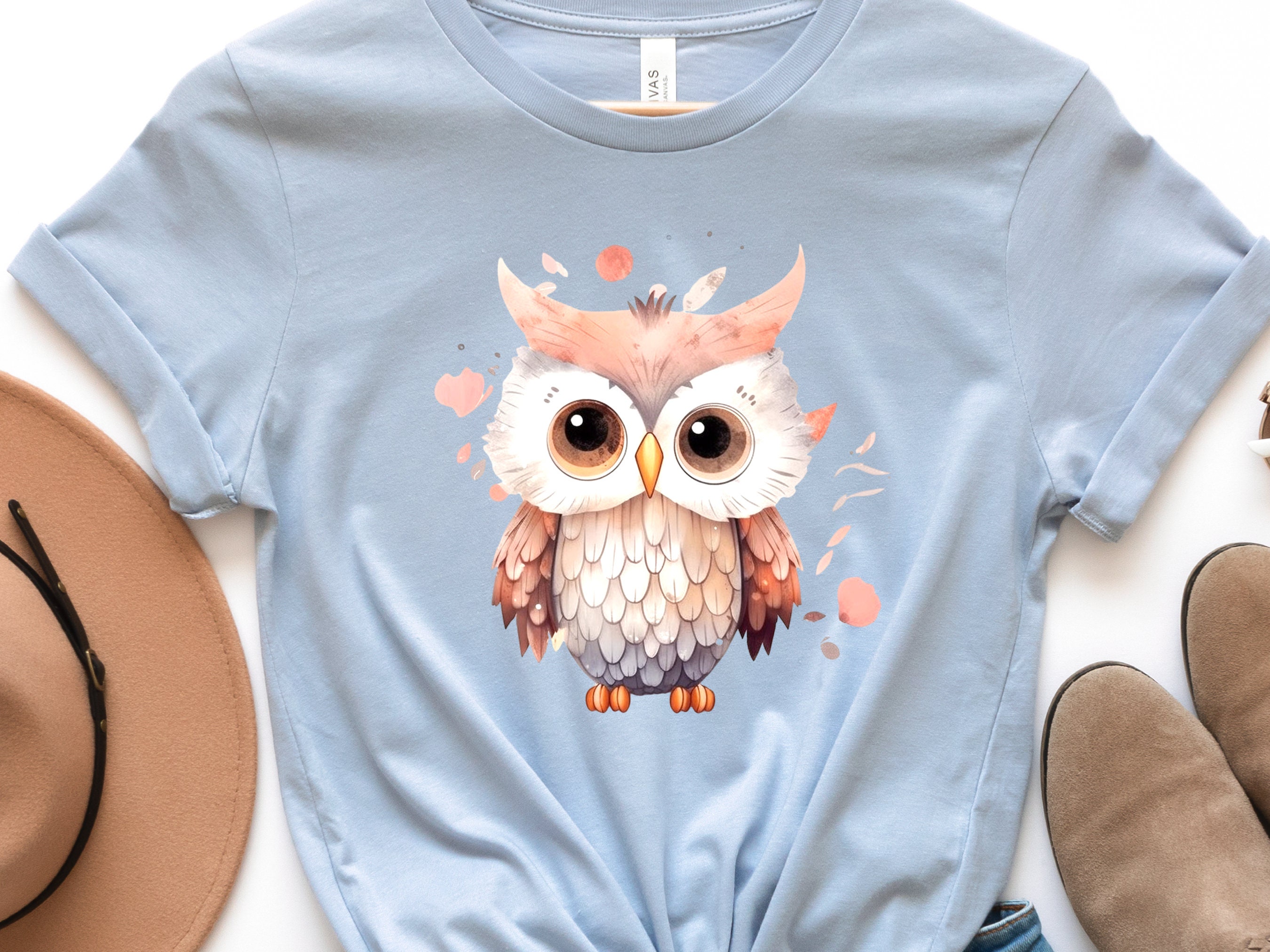 Cute Baby Owl T-Shirt Pink and Grey Bird Lover Gift for Her Adorable Graphic Tee Aesthetic Ornithology Shirt for Bird Watchers and Owners - View 5