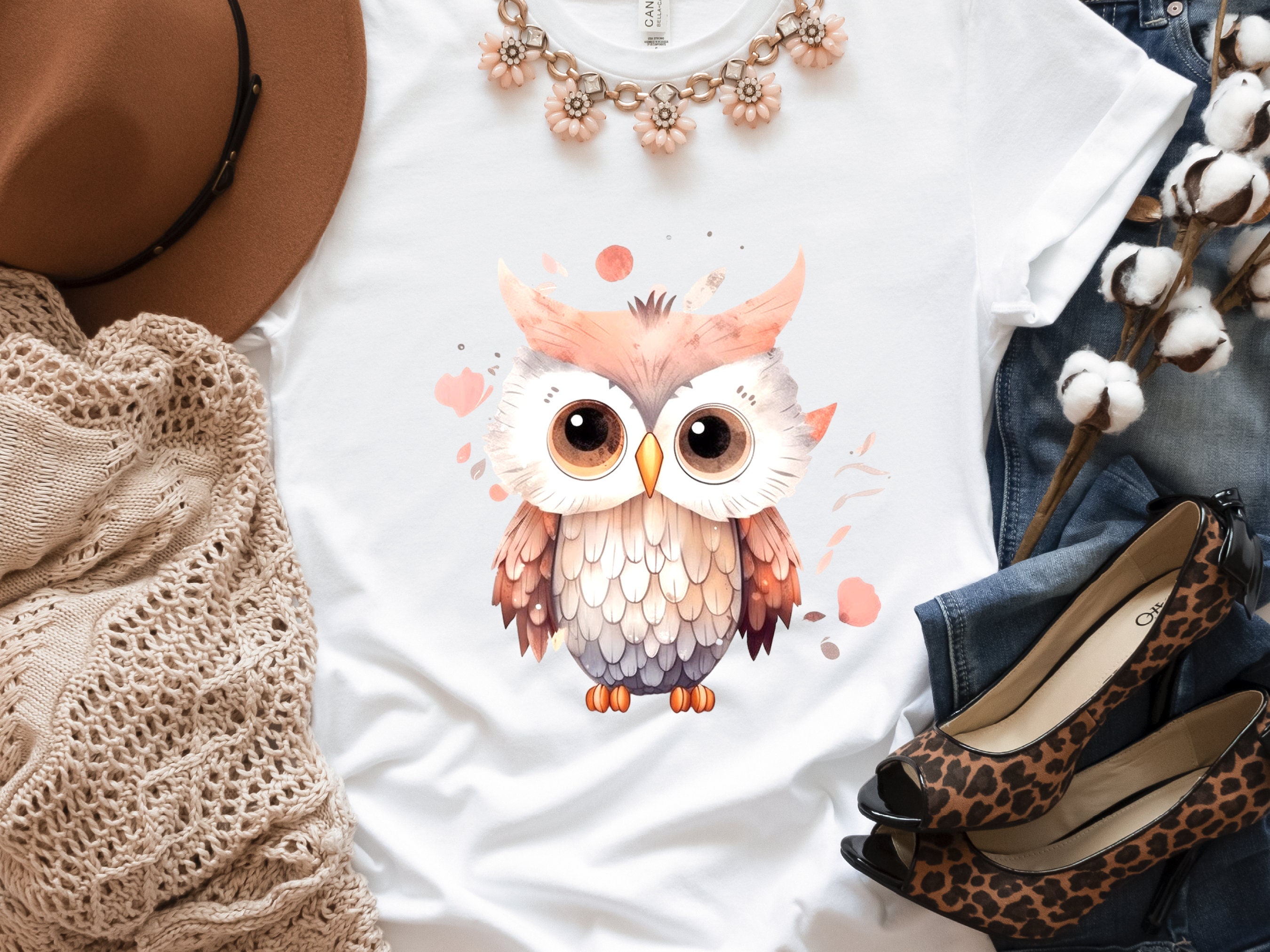 Cute Baby Owl T-Shirt Pink and Grey Bird Lover Gift for Her Adorable Graphic Tee Aesthetic Ornithology Shirt for Bird Watchers and Owners - View 6