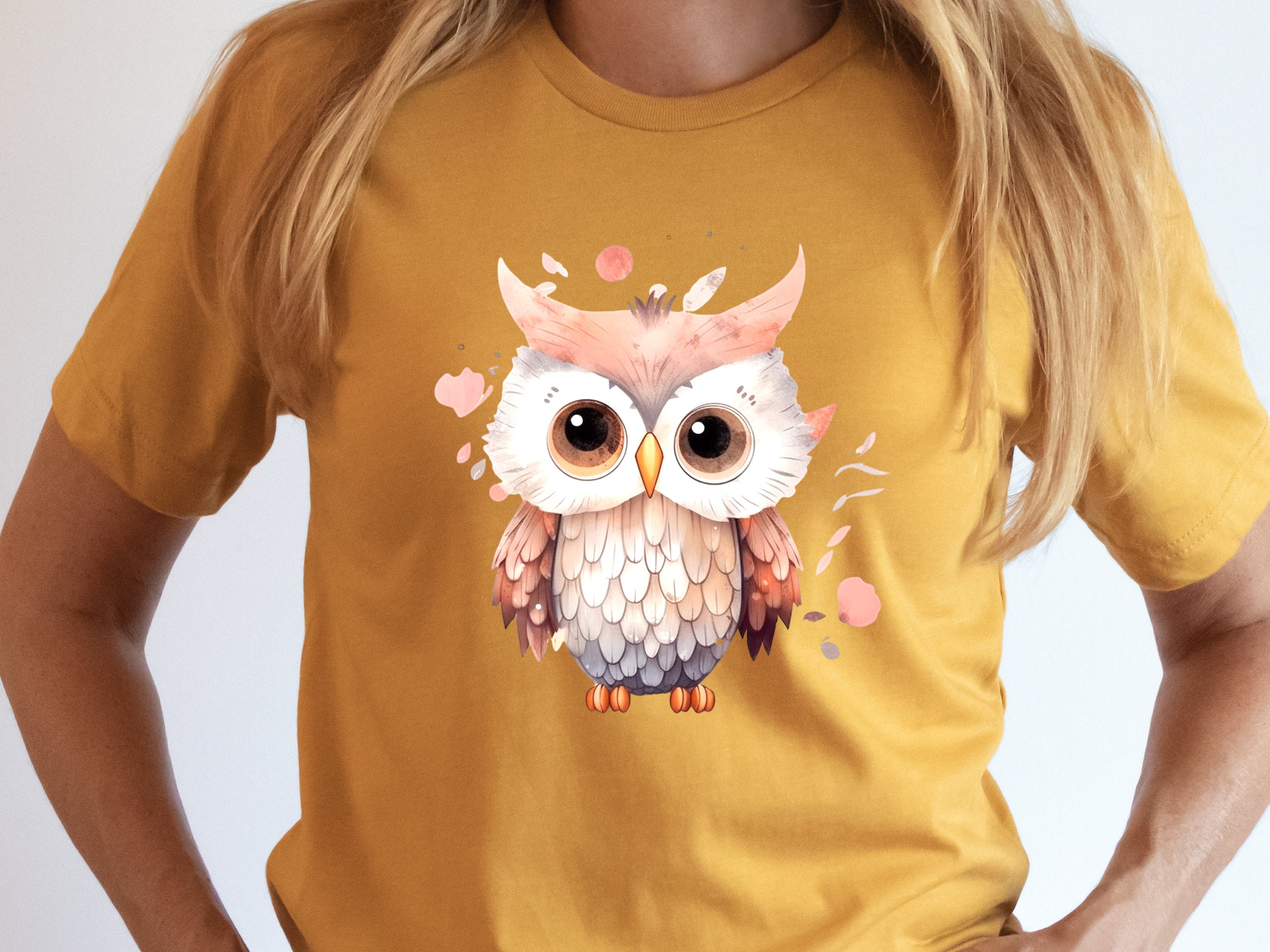 Cute Baby Owl T-Shirt Pink and Grey Bird Lover Gift for Her Adorable Graphic Tee Aesthetic Ornithology Shirt for Bird Watchers and Owners - View 8