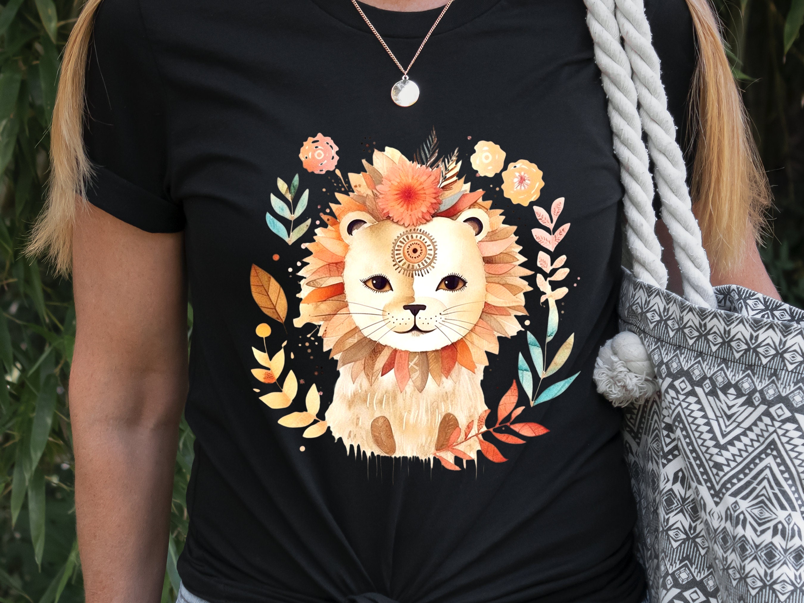 Cute Lion Shirt King of the Jungle Tshirt Exotic Animal Kingdom Safari Tee Boho Watercolour Floral Illustration Wild Fierce Big Cat Lovers - View 8