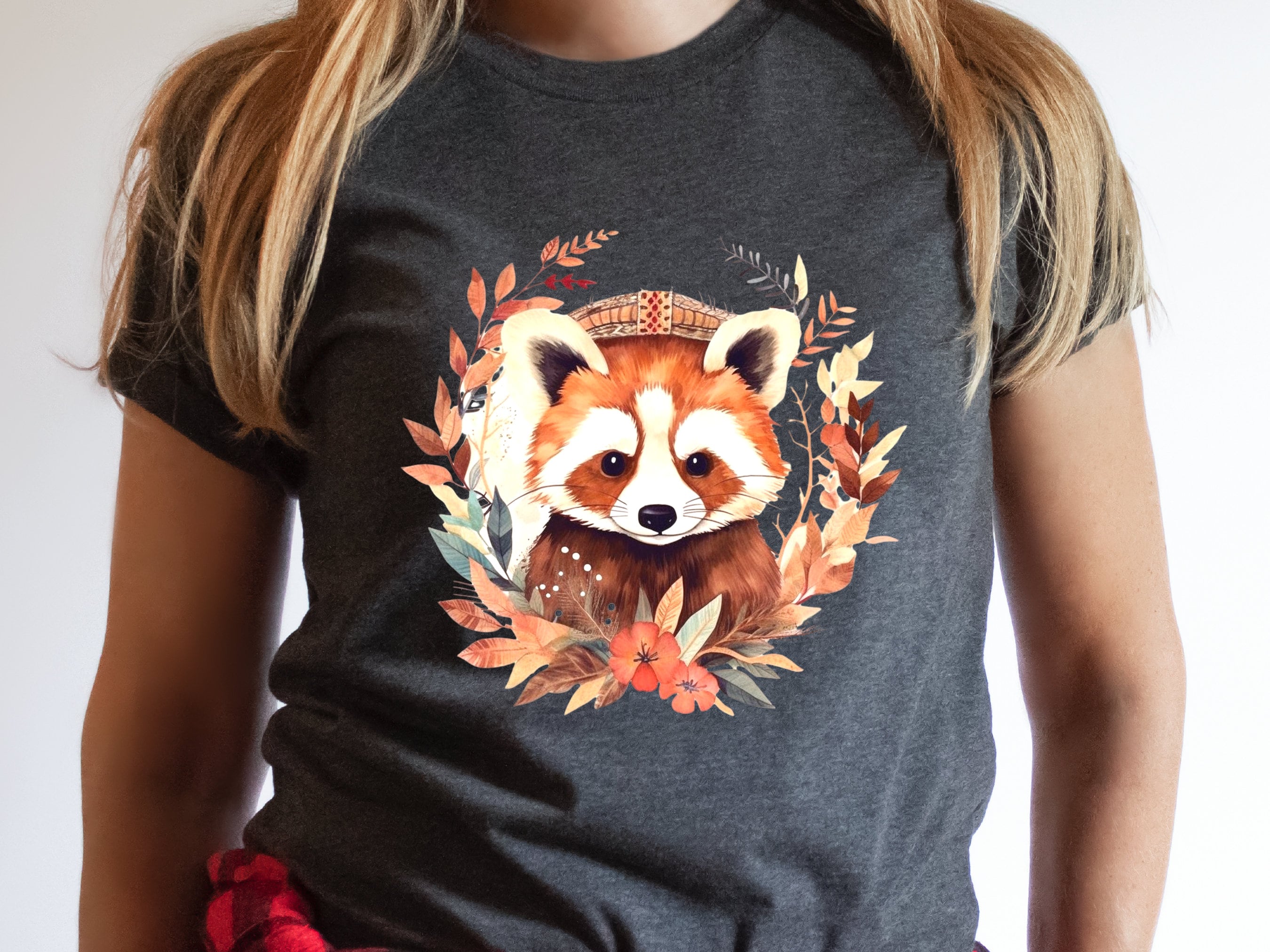 Red Panda Shirt Cute Trash Panda Lover Gifts Animal T-Shirt Unisex Boho Design Bohemian Watercolour Floral Wreath Tee Adorable Boho Chic - View 8