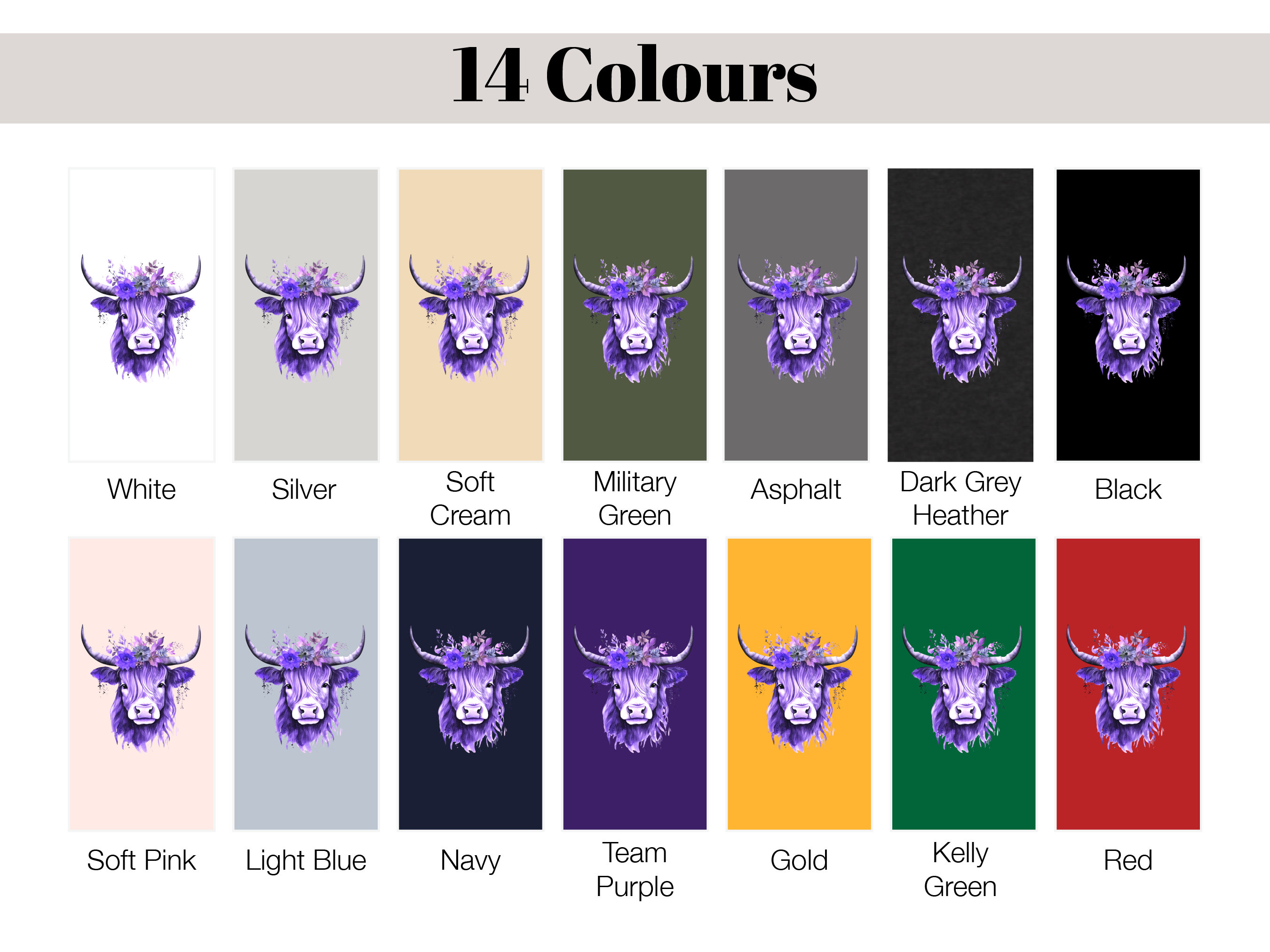 Highland Cow Shirt Hairy Scottish Heilan Coo with Purple Flowers in her Hair Watercolour Art T-Shirt Nature Scotland Gift Floral Crown Tee - View 9