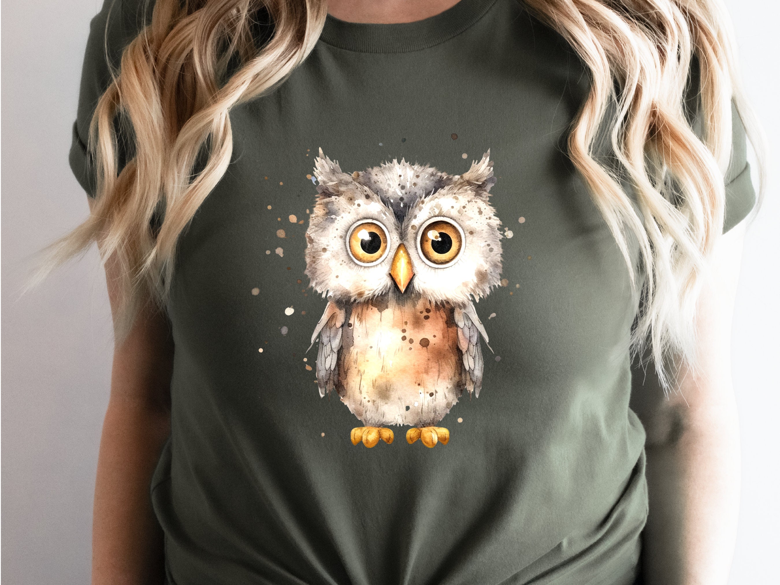 Cute Owl Shirt Messy Watercolour T-Shirt Brown Neutral Tones Funny Bird Watchers Gift for Owl Lovers Adorable Ornithology Tee Sustainable - View 3