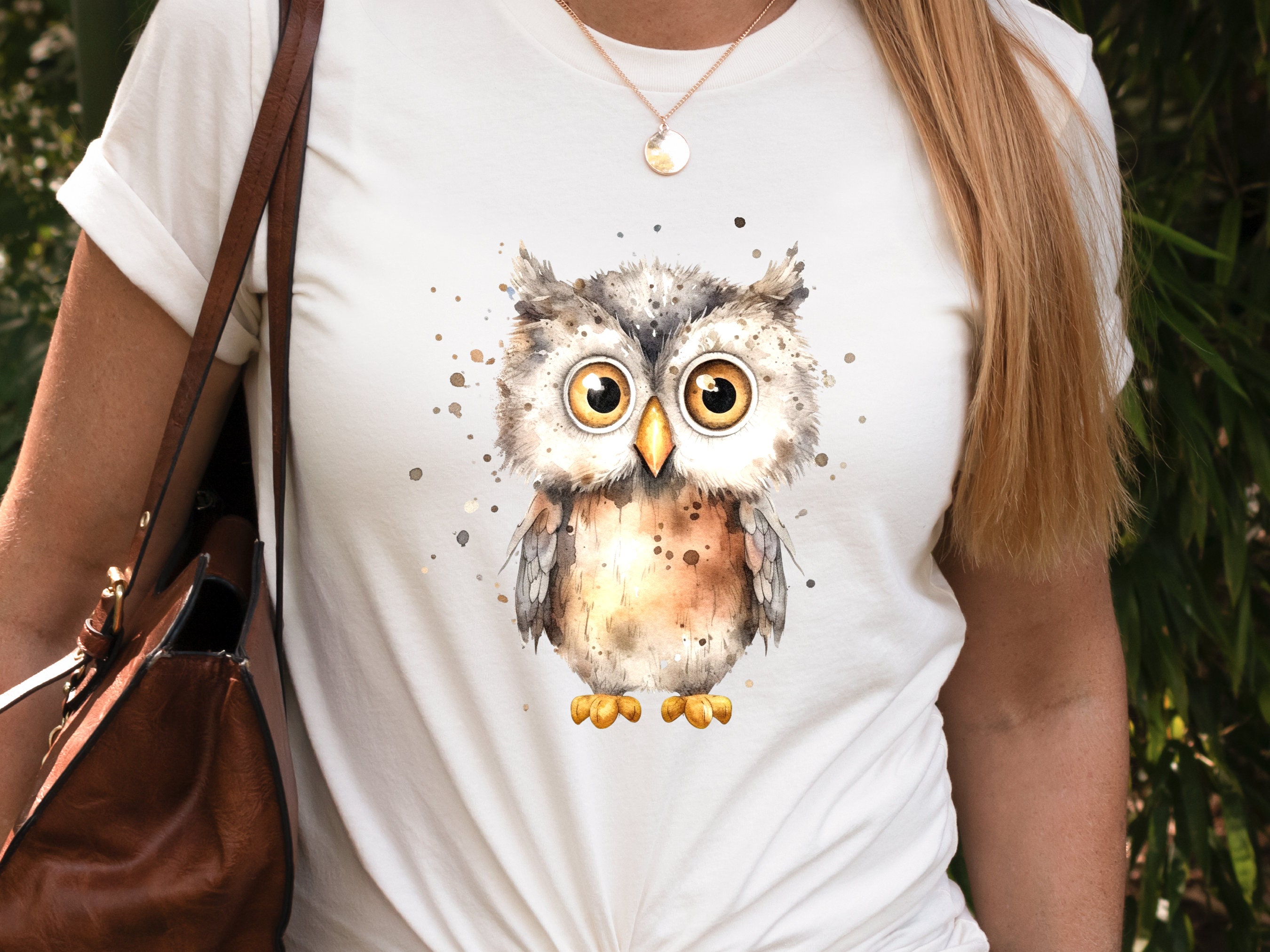 Cute Owl Shirt Messy Watercolour T-Shirt Brown Neutral Tones Funny Bird Watchers Gift for Owl Lovers Adorable Ornithology Tee Sustainable - View 8