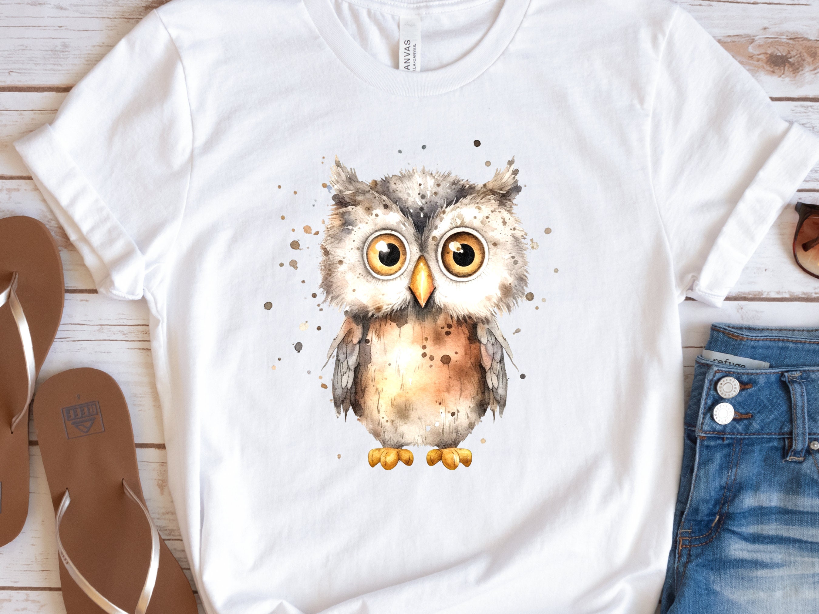 Cute Owl Shirt Messy Watercolour T-Shirt Brown Neutral Tones Funny Bird Watchers Gift for Owl Lovers Adorable Ornithology Tee Sustainable - View 5