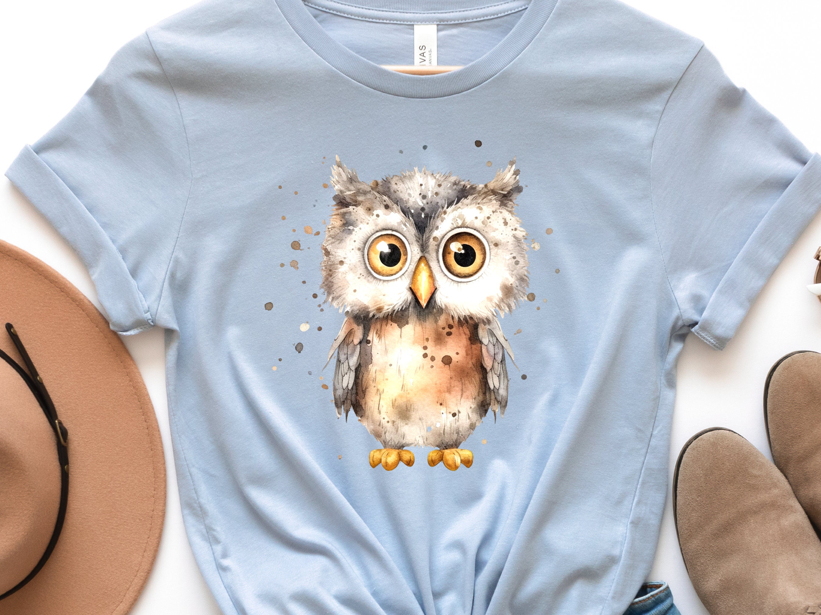 Cute Owl Shirt Messy Watercolour T-Shirt Brown Neutral Tones Funny Bird Watchers Gift for Owl Lovers Adorable Ornithology Tee Sustainable - View 4