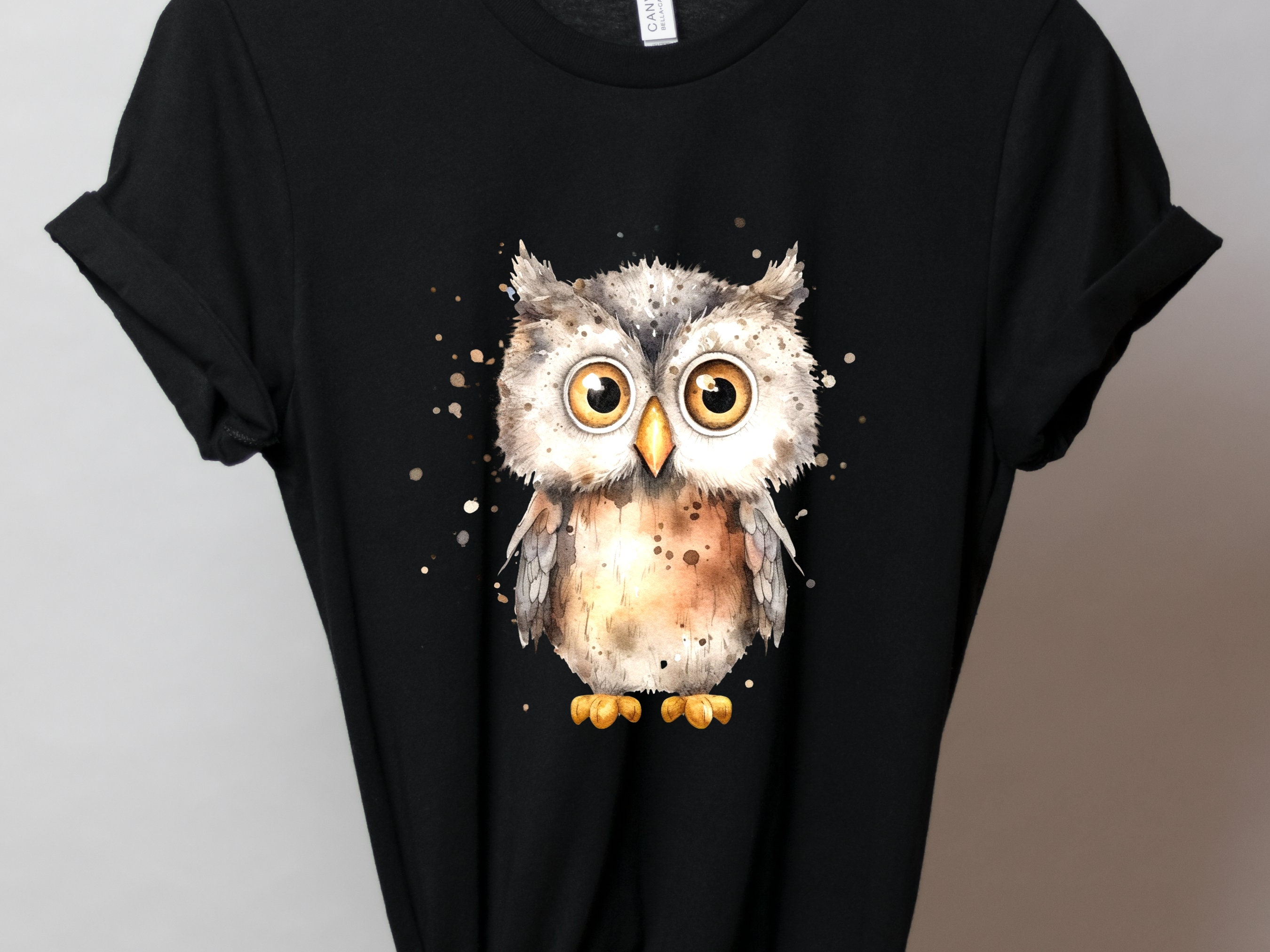 Cute Owl Shirt Messy Watercolour T-Shirt Brown Neutral Tones Funny Bird Watchers Gift for Owl Lovers Adorable Ornithology Tee Sustainable - View 2