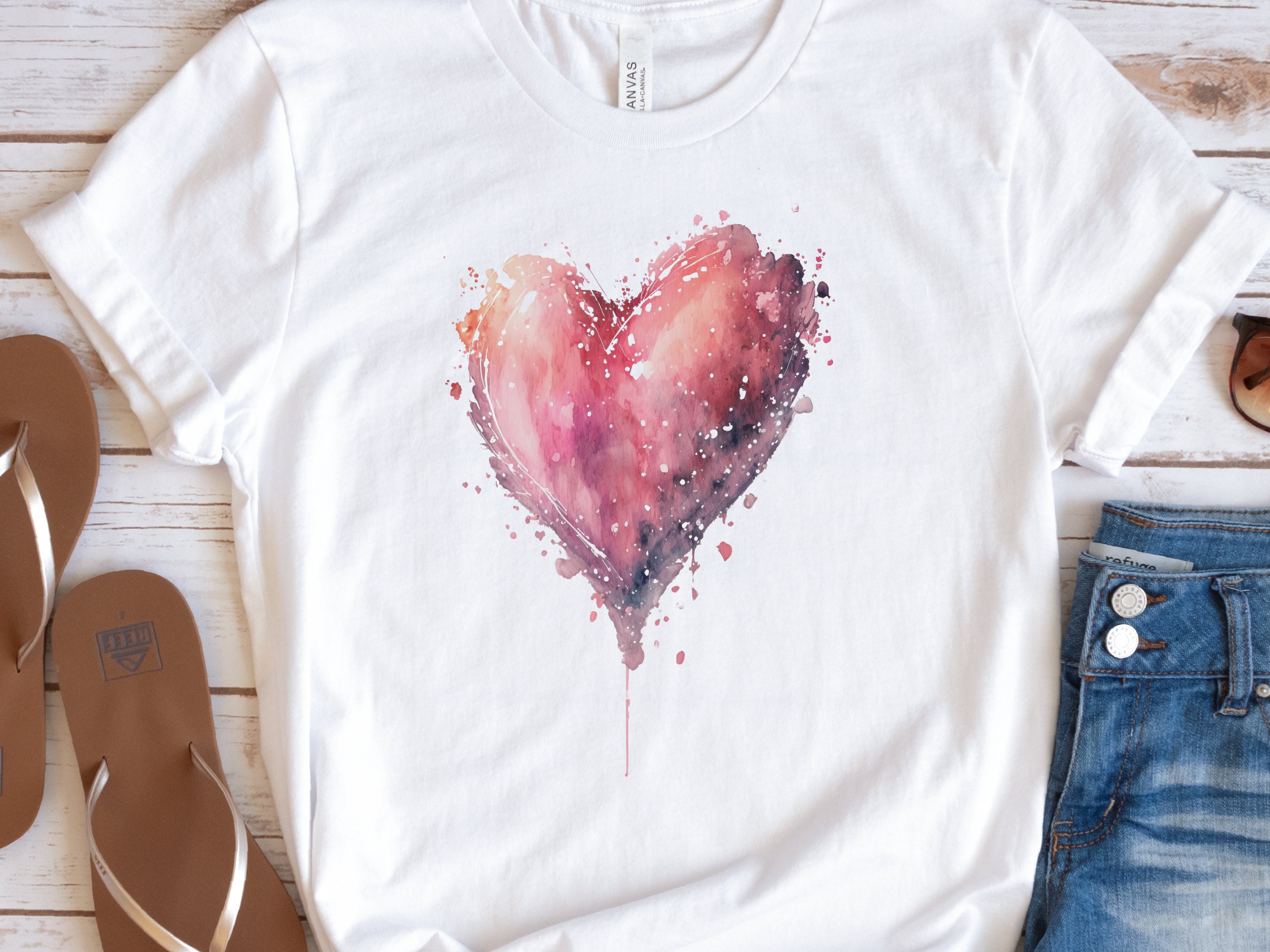 Dripping Watercolour Pink Heart Pink Love Art T-Shirt Paint Splatter Splash Romantic Gift Messy Artistic Fashion Expressive Style Painting