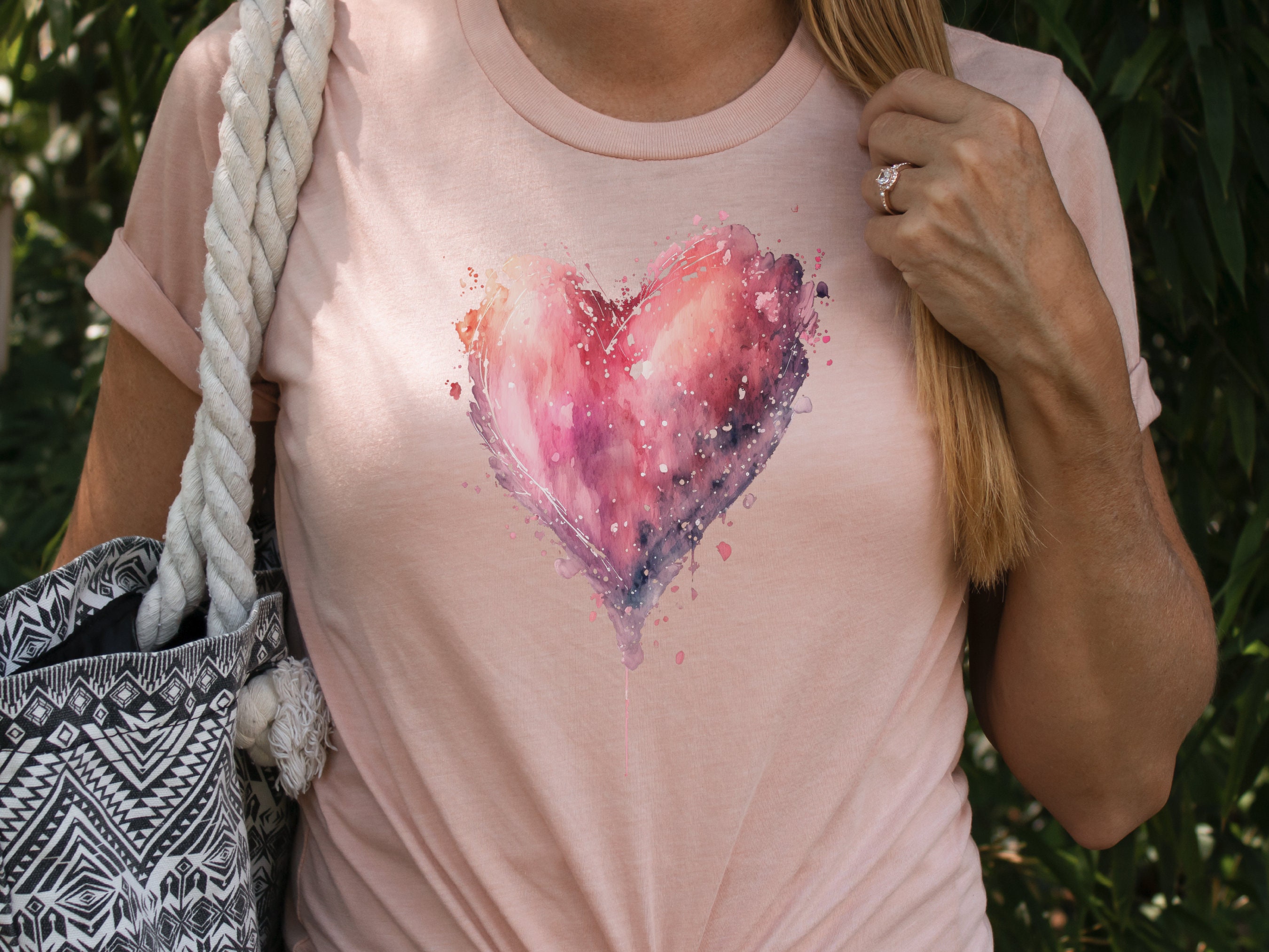 Dripping Watercolour Pink Heart Pink Love Art T-Shirt Paint Splatter Splash Romantic Gift Messy Artistic Fashion Expressive Style Painting - View 3