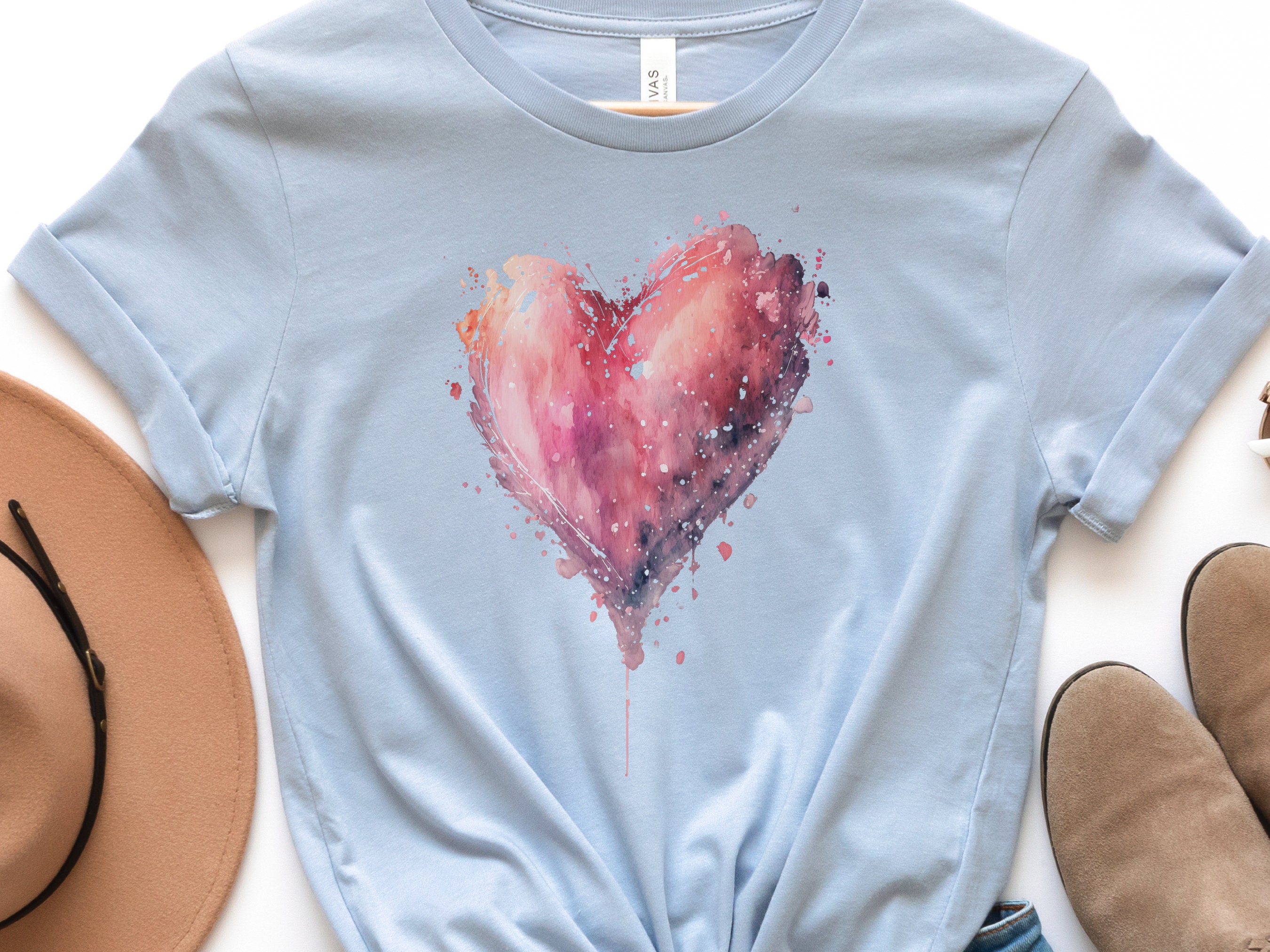 Dripping Watercolour Pink Heart Pink Love Art T-Shirt Paint Splatter Splash Romantic Gift Messy Artistic Fashion Expressive Style Painting - View 4