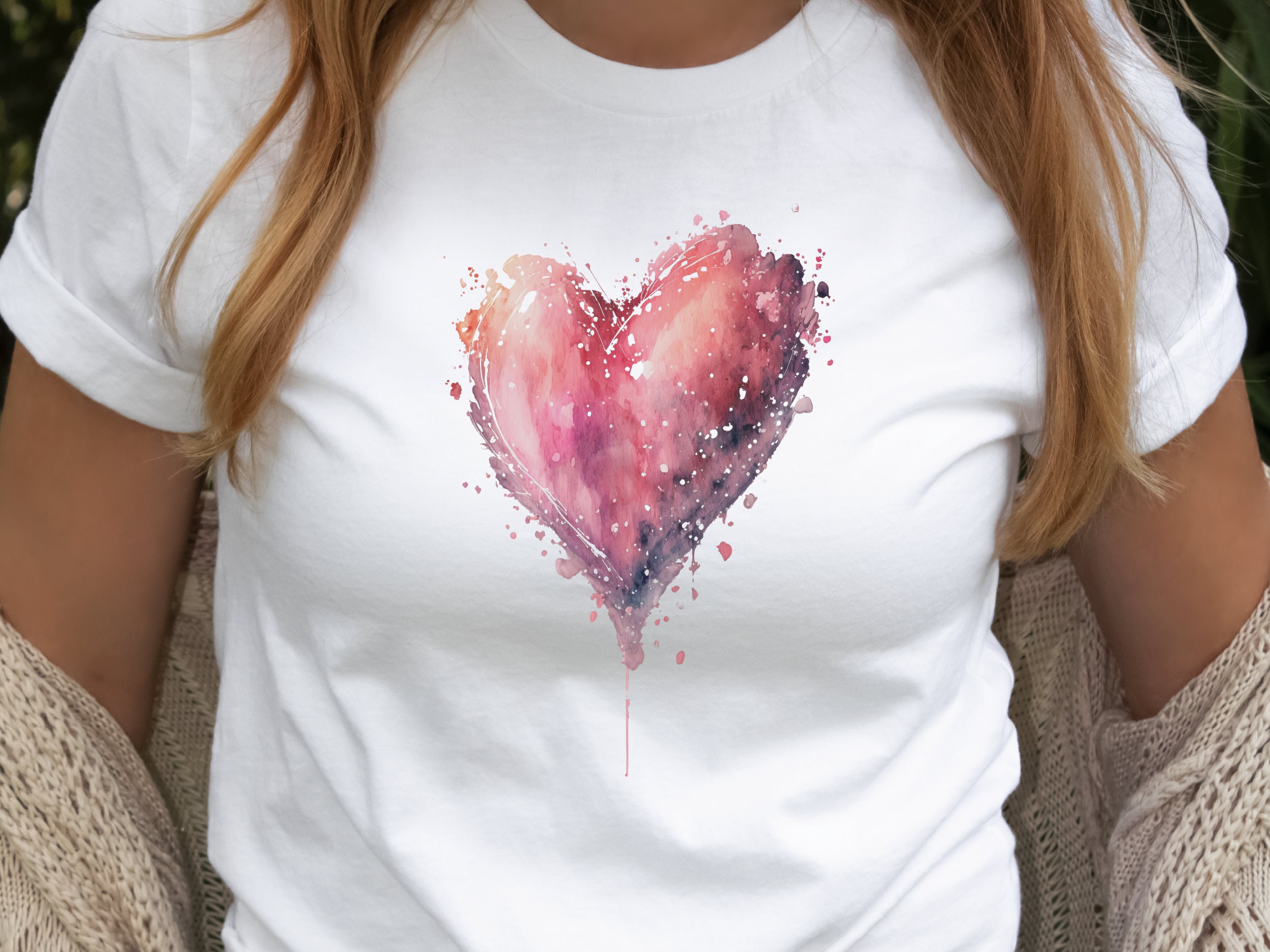 Dripping Watercolour Pink Heart Pink Love Art T-Shirt Paint Splatter Splash Romantic Gift Messy Artistic Fashion Expressive Style Painting - View 5