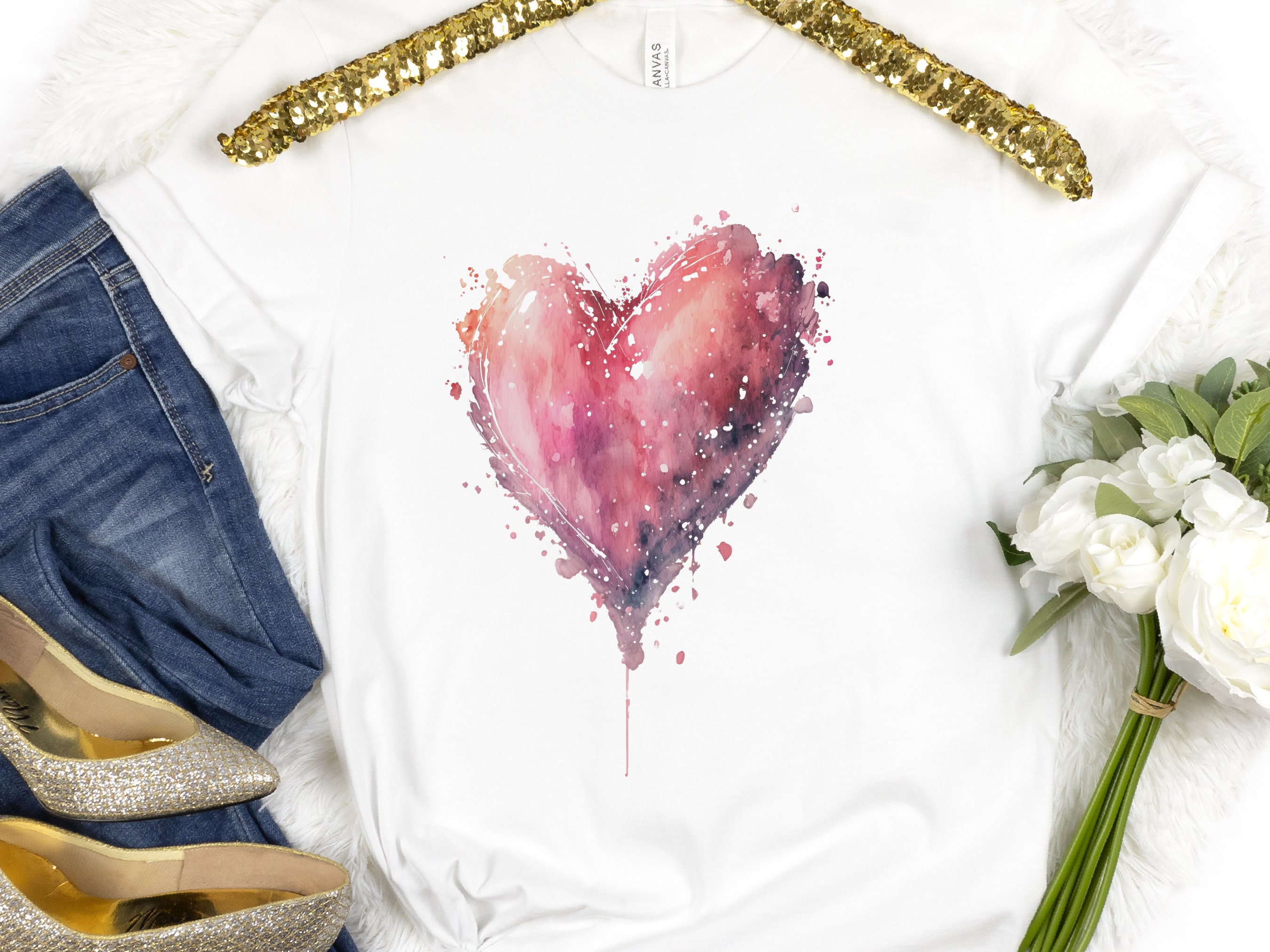 Dripping Watercolour Pink Heart Pink Love Art T-Shirt Paint Splatter Splash Romantic Gift Messy Artistic Fashion Expressive Style Painting - View 6