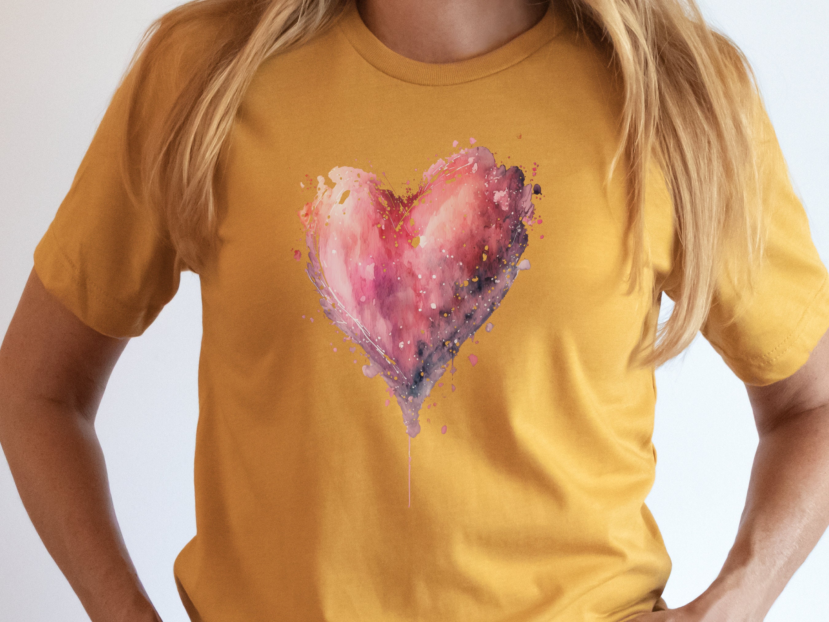 Dripping Watercolour Pink Heart Pink Love Art T-Shirt Paint Splatter Splash Romantic Gift Messy Artistic Fashion Expressive Style Painting - View 7