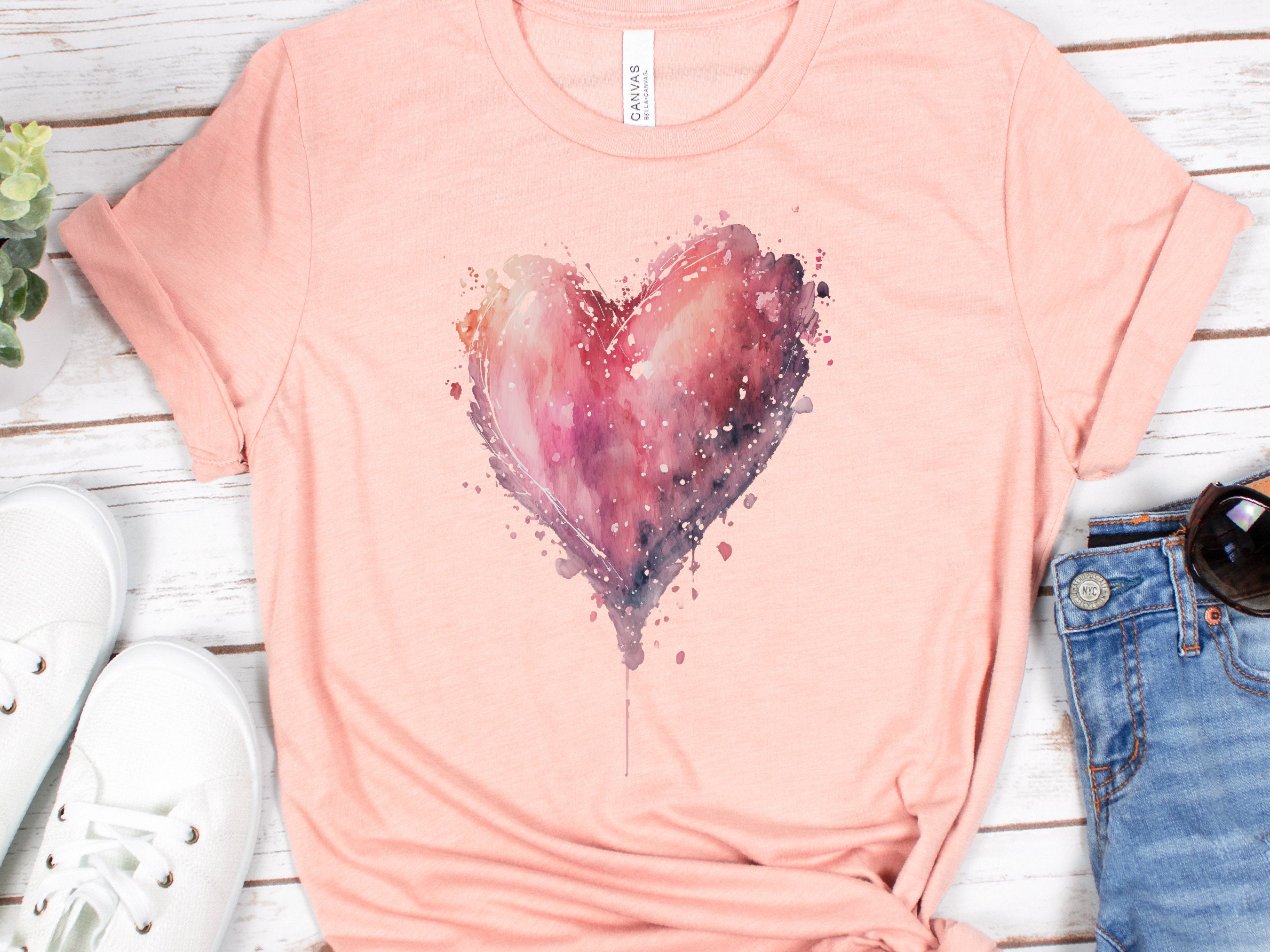 Dripping Watercolour Pink Heart Pink Love Art T-Shirt Paint Splatter Splash Romantic Gift Messy Artistic Fashion Expressive Style Painting - View 8