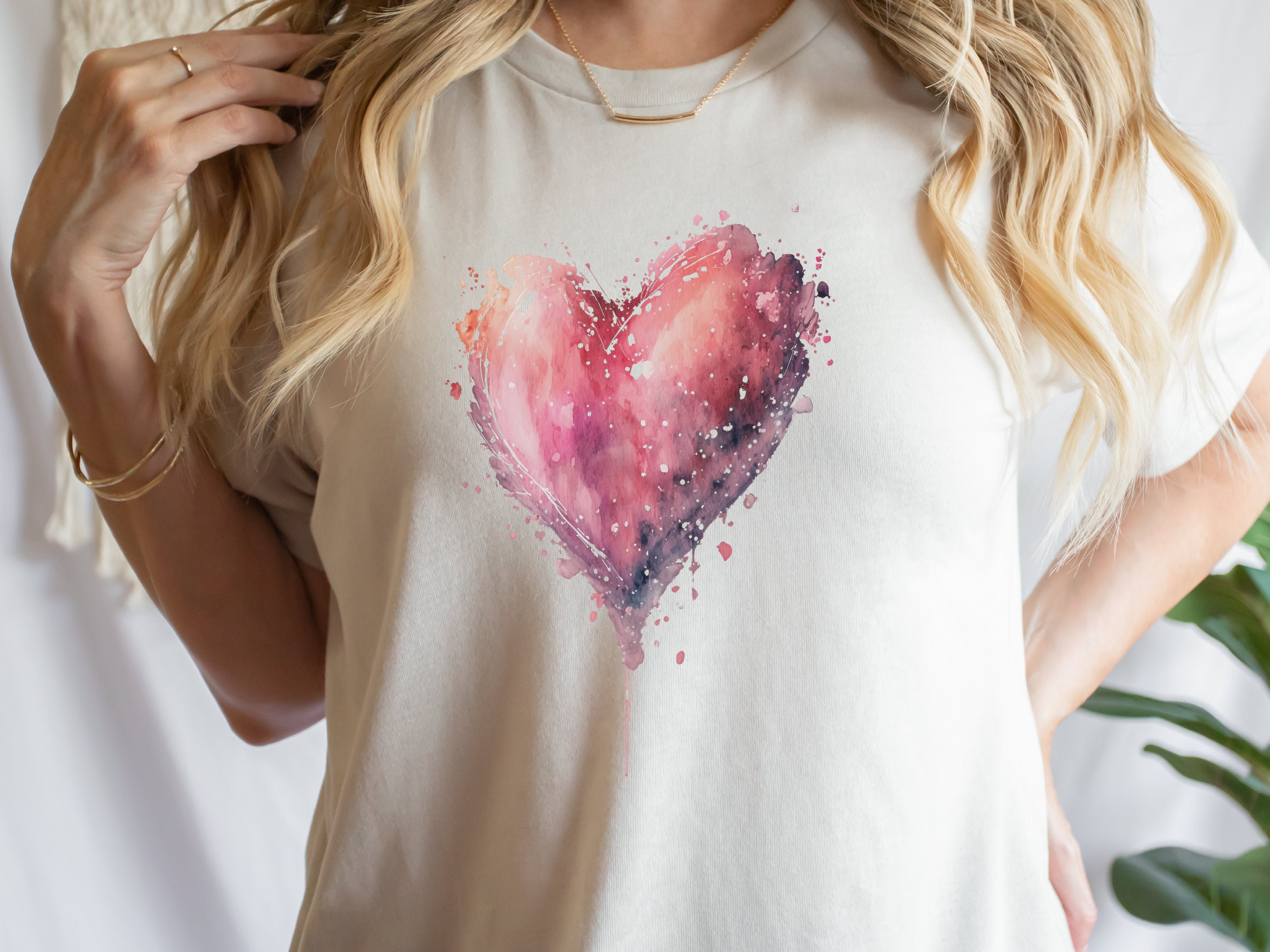 Dripping Watercolour Pink Heart Pink Love Art T-Shirt Paint Splatter Splash Romantic Gift Messy Artistic Fashion Expressive Style Painting - View 9