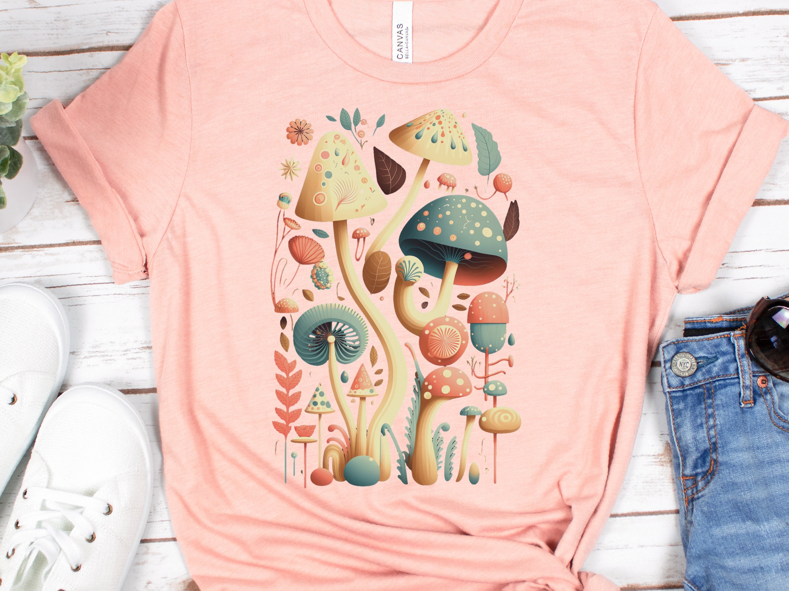 Dark Academia Botanical Mushroom Tee Enchanting Nature Lovers Intellectual Style Literature Inspired Design Whimsical Toadstools Aesthetic - View 7