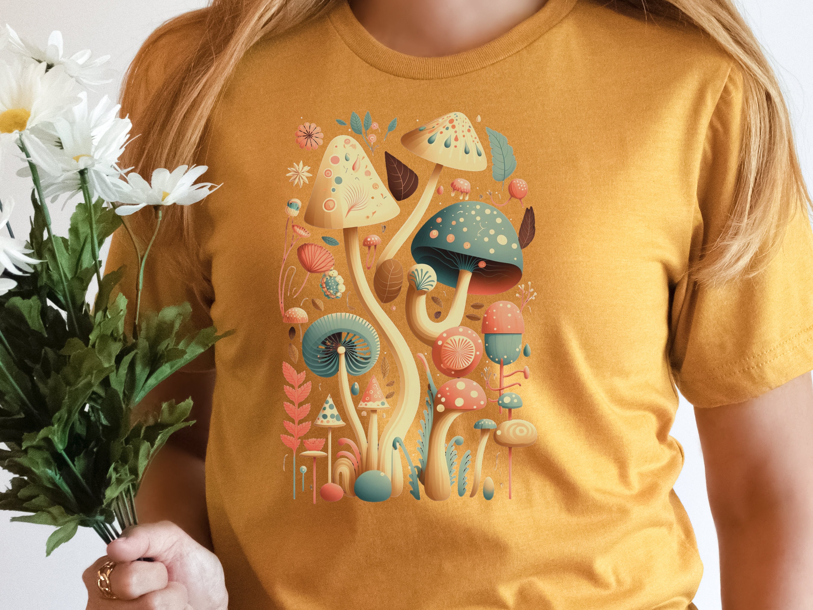 Dark Academia Botanical Mushroom Tee Enchanting Nature Lovers Intellectual Style Literature Inspired Design Whimsical Toadstools Aesthetic - View 4