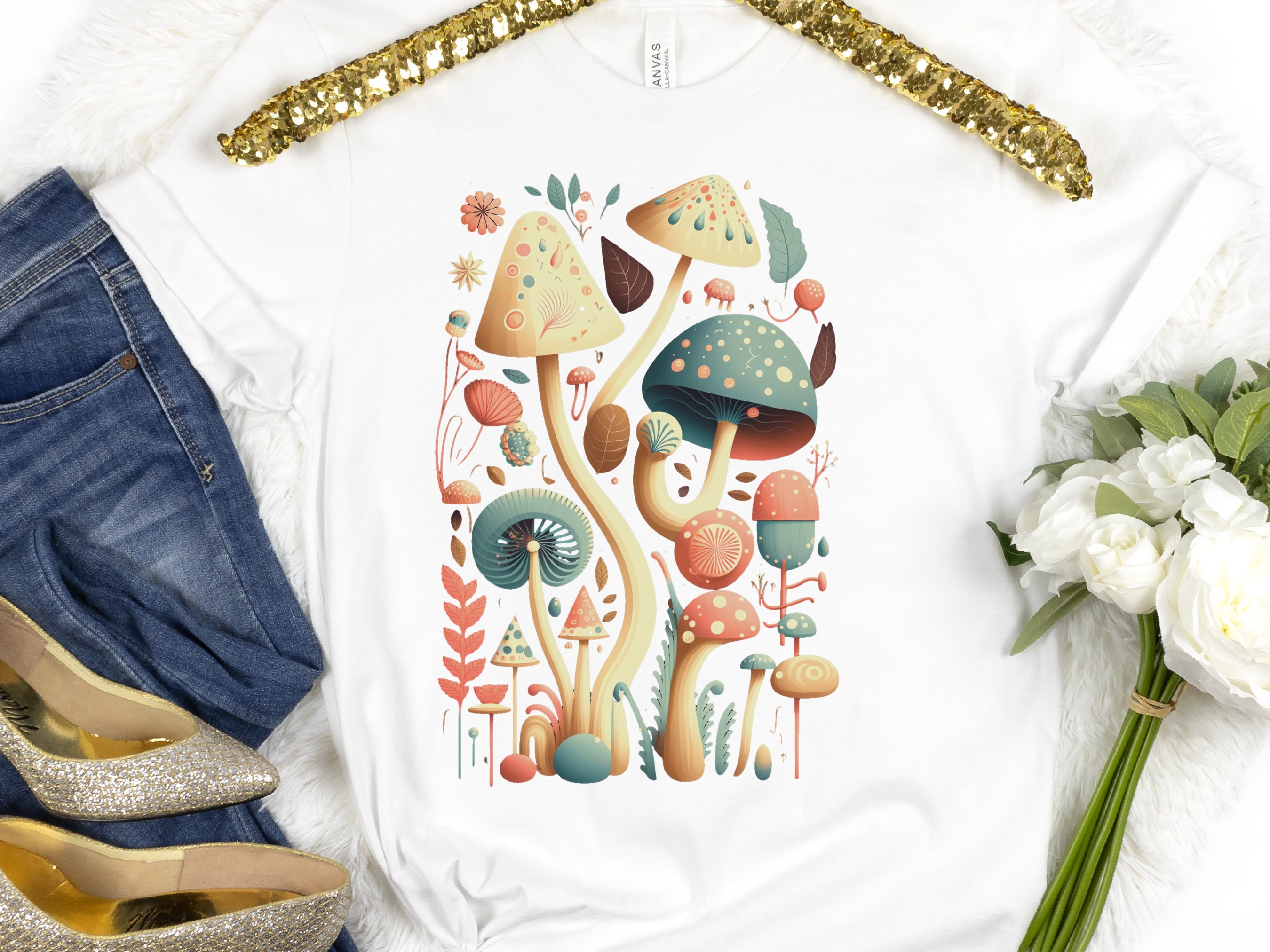 Dark Academia Botanical Mushroom Tee Enchanting Nature Lovers Intellectual Style Literature Inspired Design Whimsical Toadstools Aesthetic - View 2