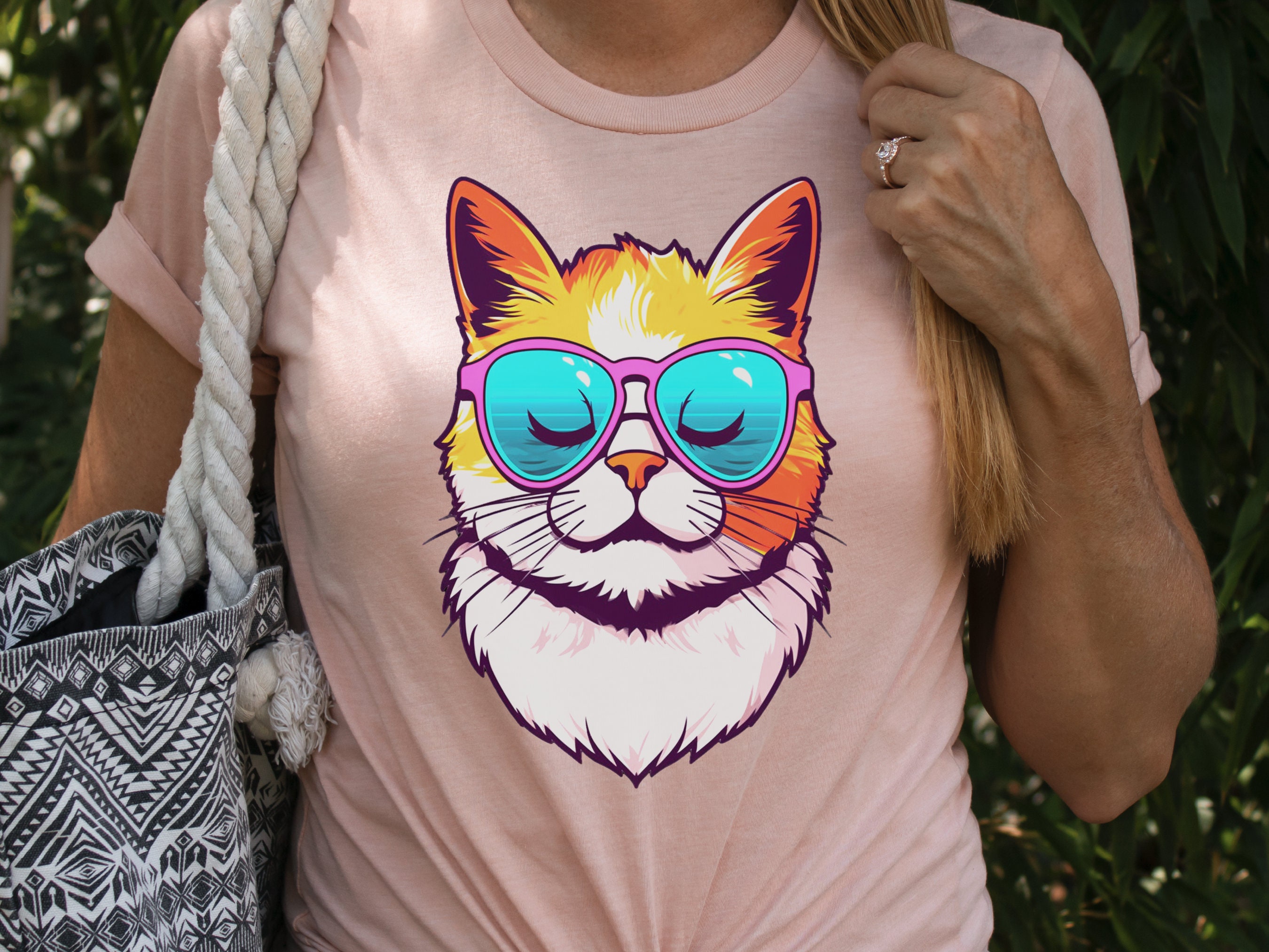 Summer Cat T-shirt Cool Kitty in Sunglasses Shirt Relaxed Vibes Cute Calm Sun Beach Lover Sun-Kissed Feline Sunbathing Bliss Sunshine Tee - View 2