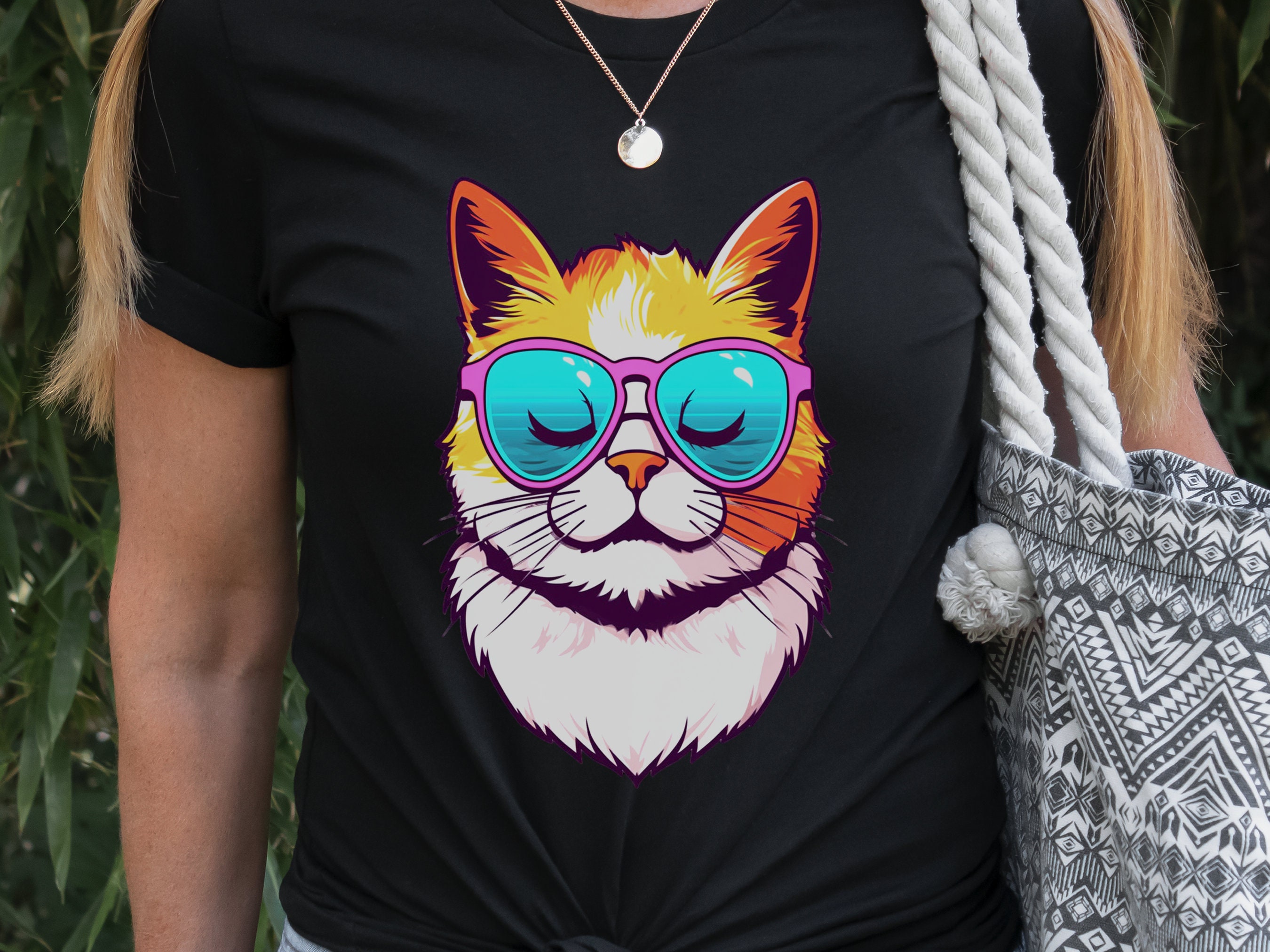 Summer Cat T-shirt Cool Kitty in Sunglasses Shirt Relaxed Vibes Cute Calm Sun Beach Lover Sun-Kissed Feline Sunbathing Bliss Sunshine Tee - View 3