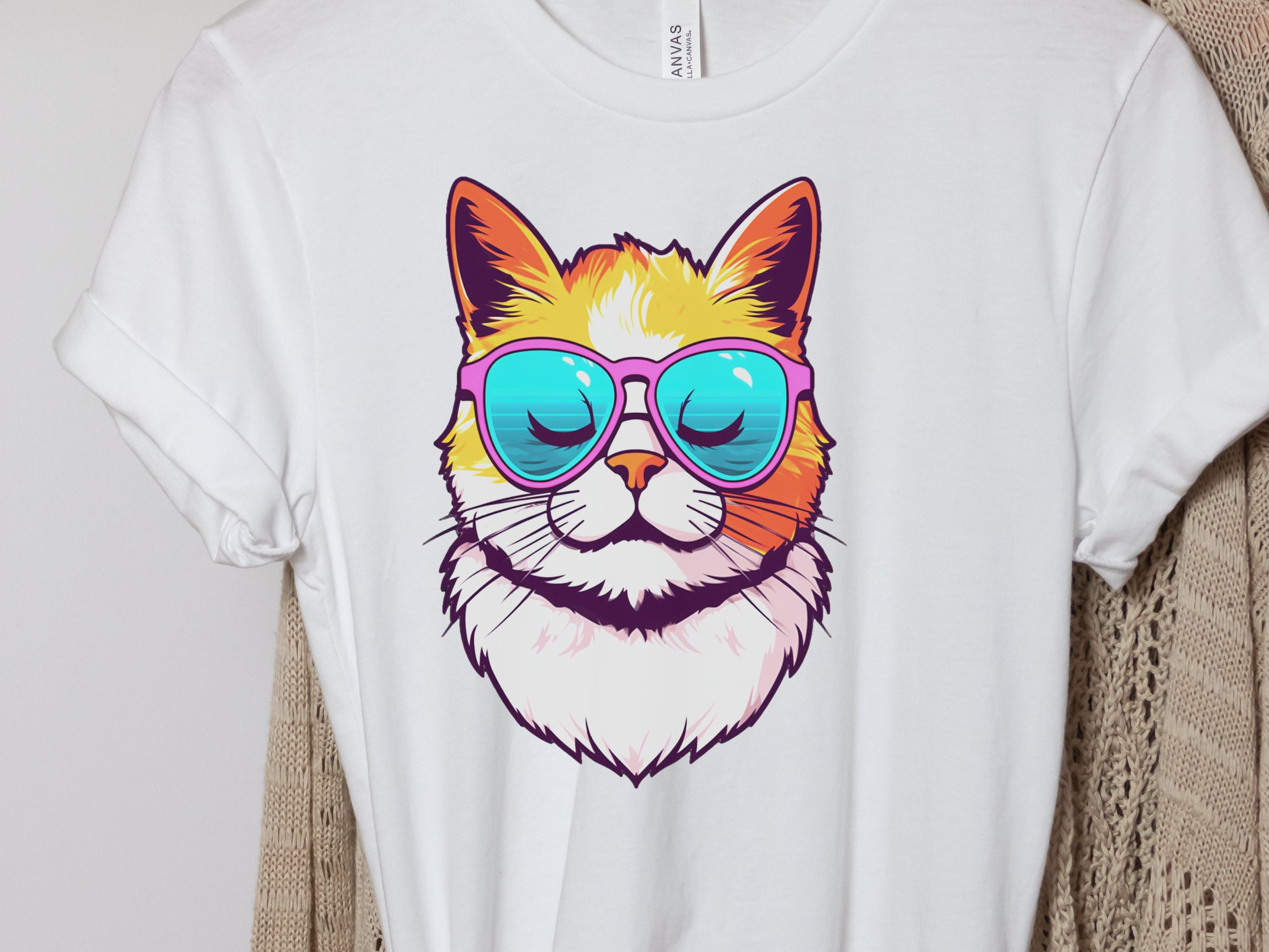 Summer Cat T-shirt Cool Kitty in Sunglasses Shirt Relaxed Vibes Cute Calm Sun Beach Lover Sun-Kissed Feline Sunbathing Bliss Sunshine Tee - View 4