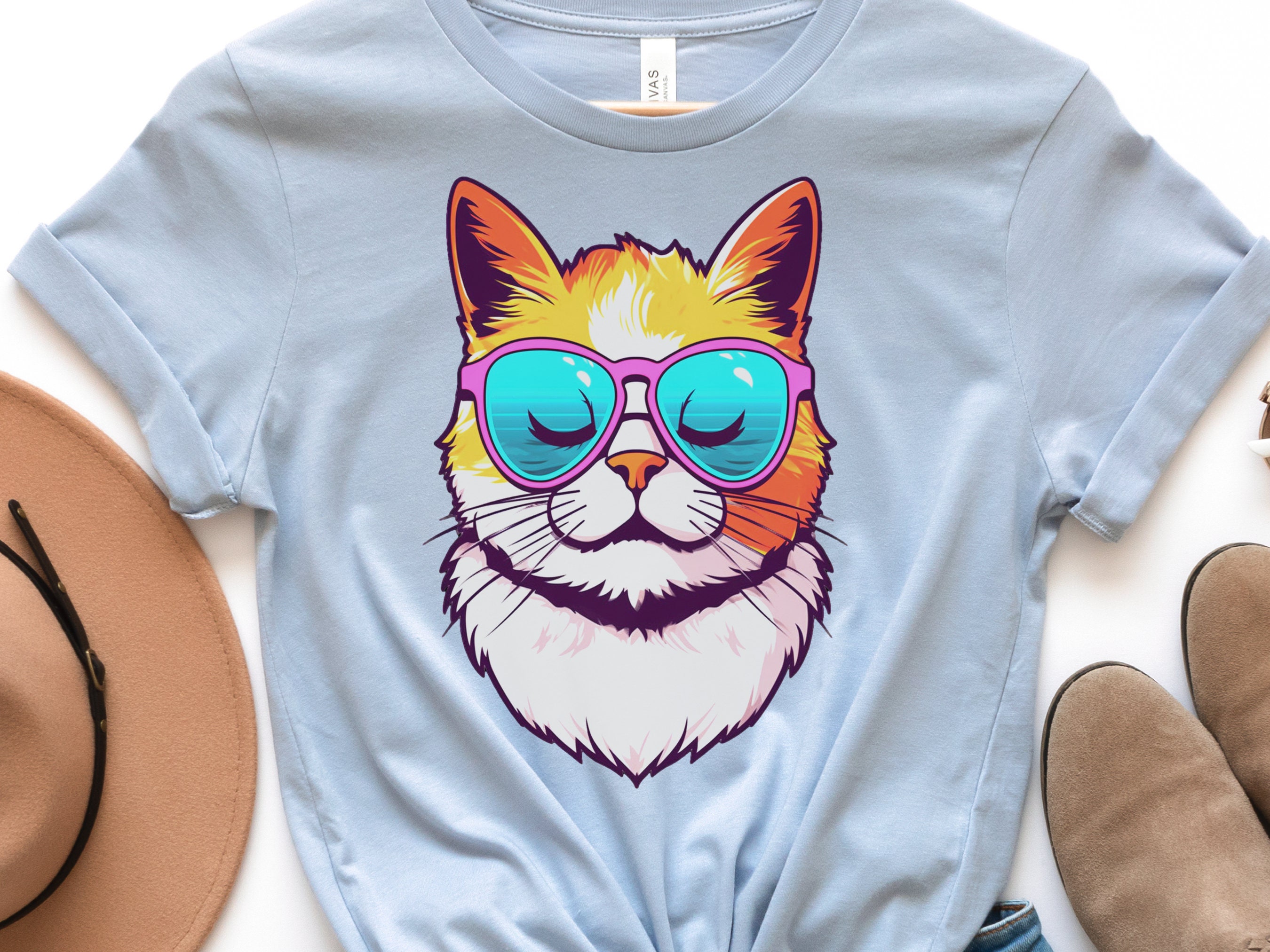 Summer Cat T-shirt Cool Kitty in Sunglasses Shirt Relaxed Vibes Cute Calm Sun Beach Lover Sun-Kissed Feline Sunbathing Bliss Sunshine Tee - View 5