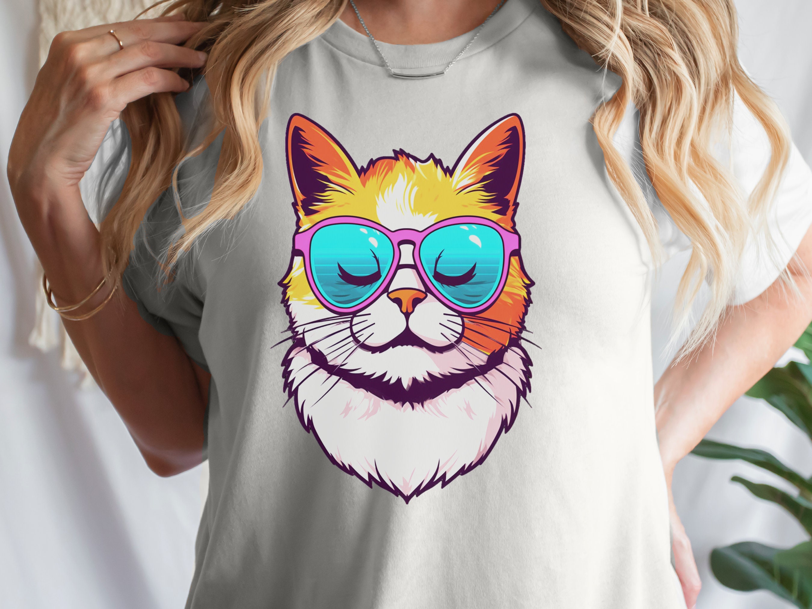 Summer Cat T-shirt Cool Kitty in Sunglasses Shirt Relaxed Vibes Cute Calm Sun Beach Lover Sun-Kissed Feline Sunbathing Bliss Sunshine Tee - View 6