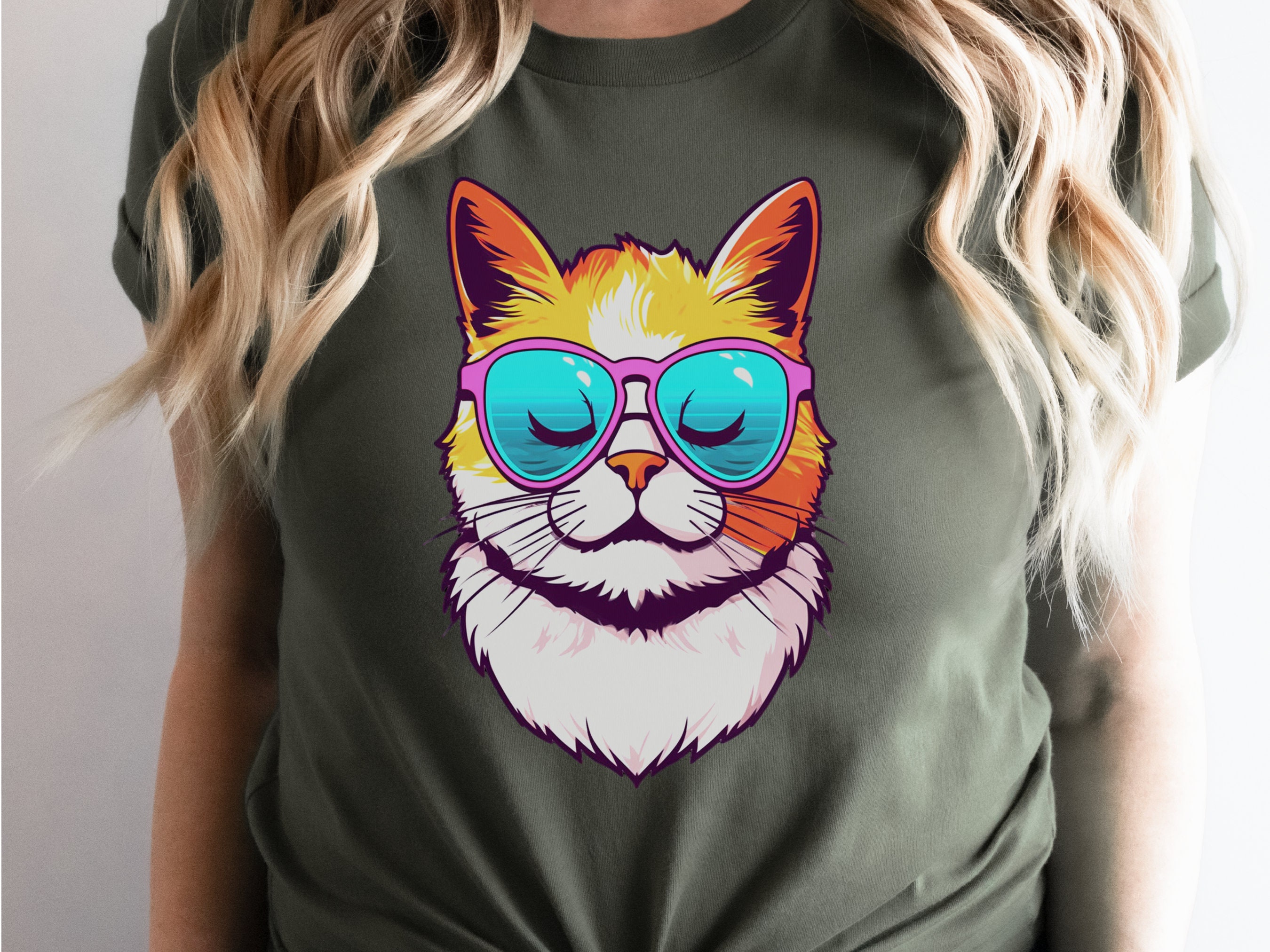 Summer Cat T-shirt Cool Kitty in Sunglasses Shirt Relaxed Vibes Cute Calm Sun Beach Lover Sun-Kissed Feline Sunbathing Bliss Sunshine Tee - View 7