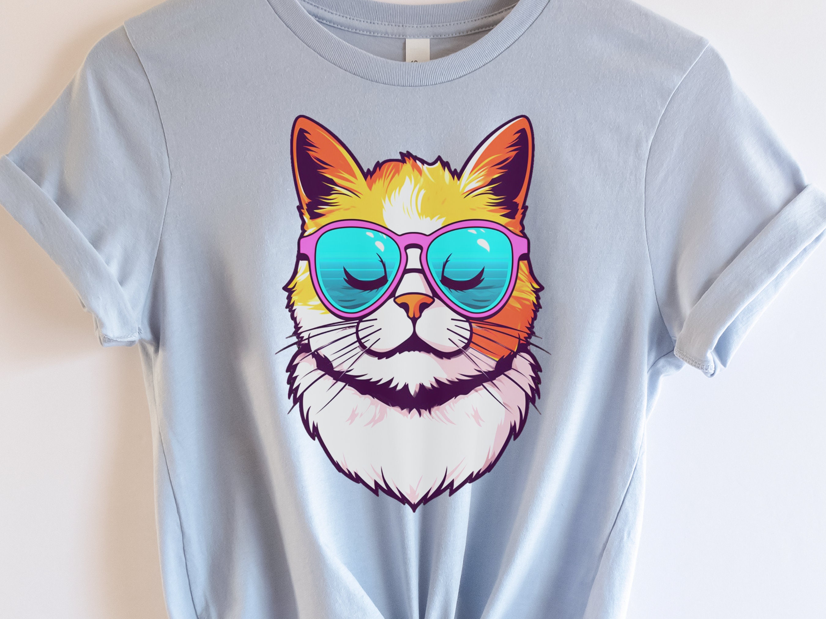 Summer Cat T-shirt Cool Kitty in Sunglasses Shirt Relaxed Vibes Cute Calm Sun Beach Lover Sun-Kissed Feline Sunbathing Bliss Sunshine Tee - View 9