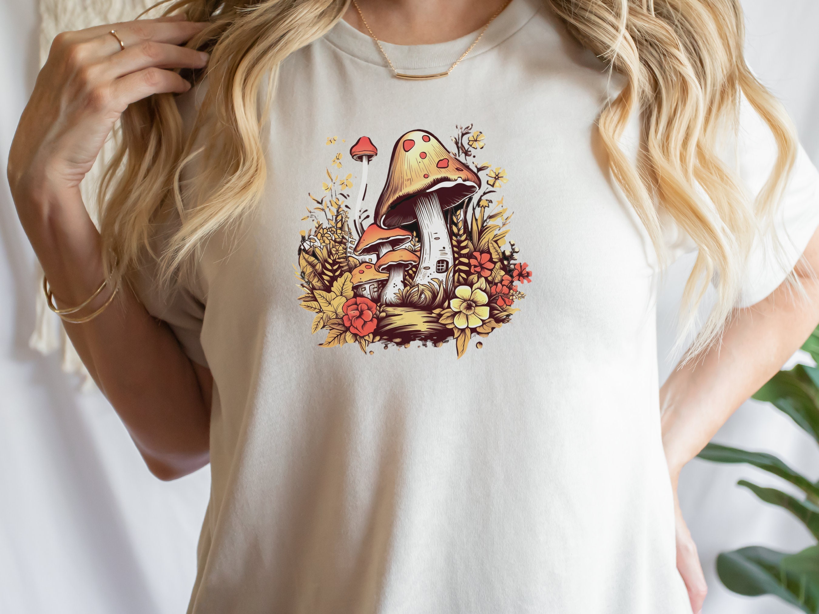 Mushroom House T-Shirt Enchanting Cottagecore Fairy Tale Tee Floral Nature Toadstool Whimsical Woodland Fantasy Magical Forest Fairycore - View 6