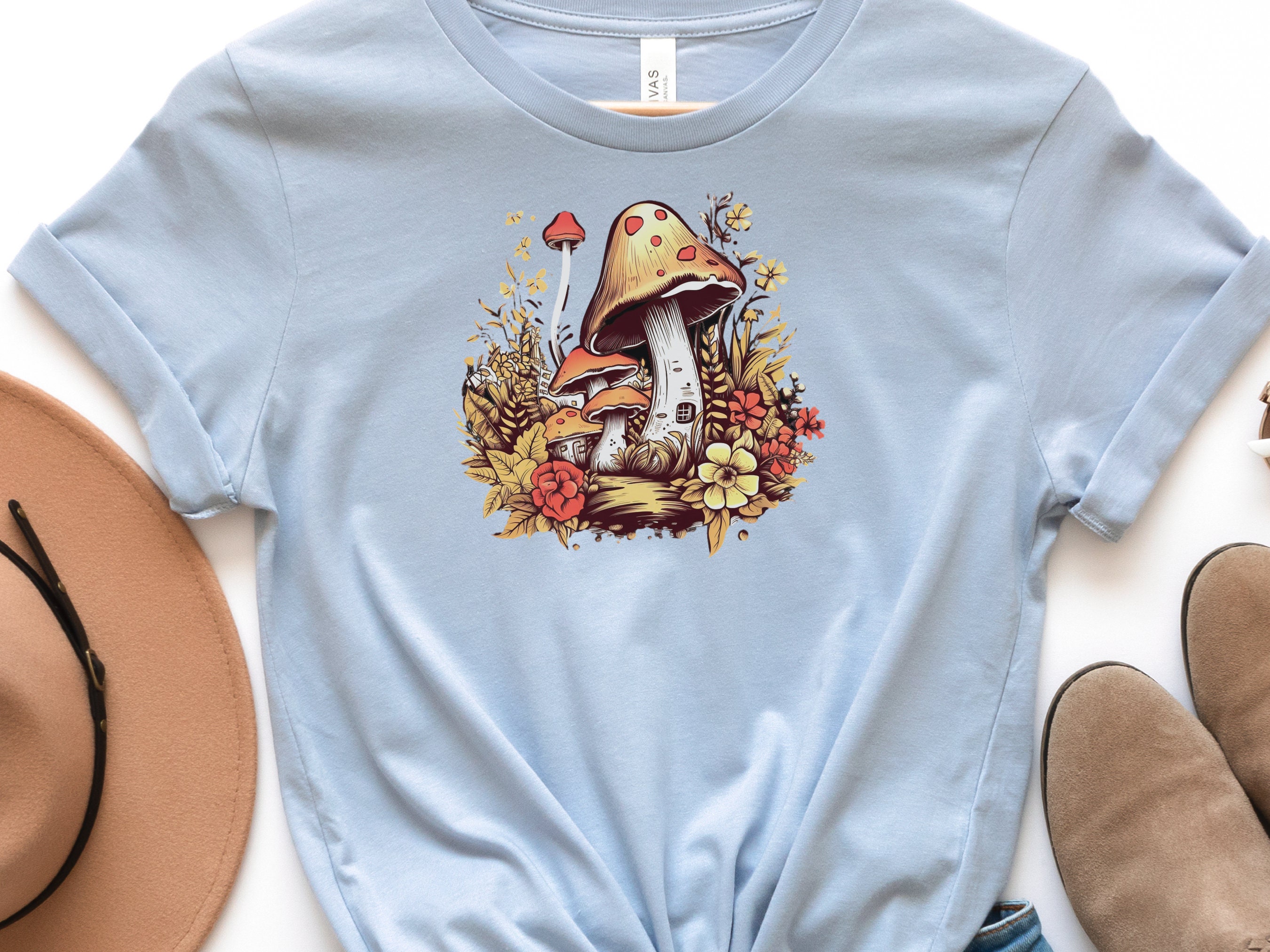 Mushroom House T-Shirt Enchanting Cottagecore Fairy Tale Tee Floral Nature Toadstool Whimsical Woodland Fantasy Magical Forest Fairycore - View 7