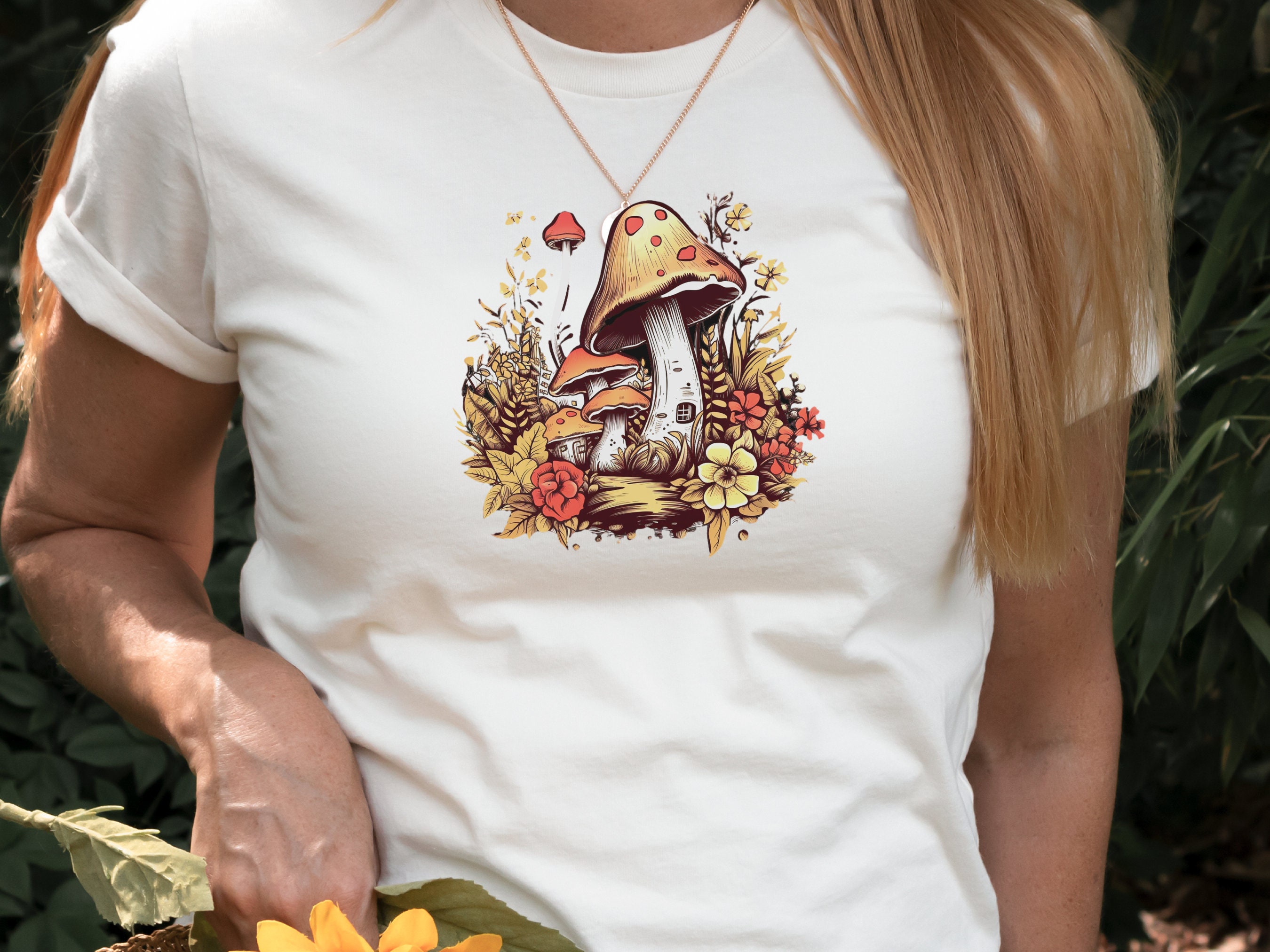 Mushroom House T-Shirt Enchanting Cottagecore Fairy Tale Tee Floral Nature Toadstool Whimsical Woodland Fantasy Magical Forest Fairycore - View 8