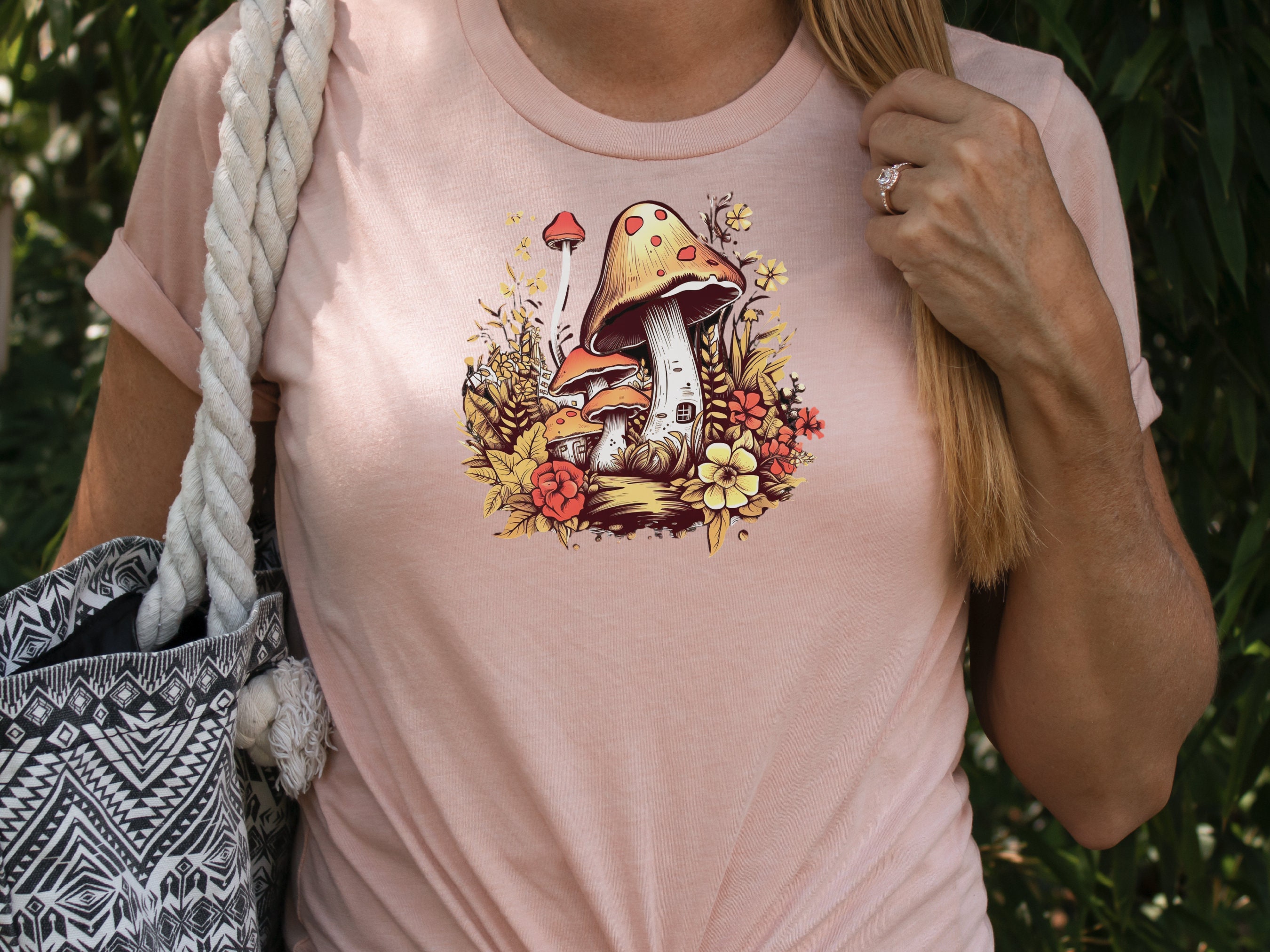 Mushroom House T-Shirt Enchanting Cottagecore Fairy Tale Tee Floral Nature Toadstool Whimsical Woodland Fantasy Magical Forest Fairycore - View 9