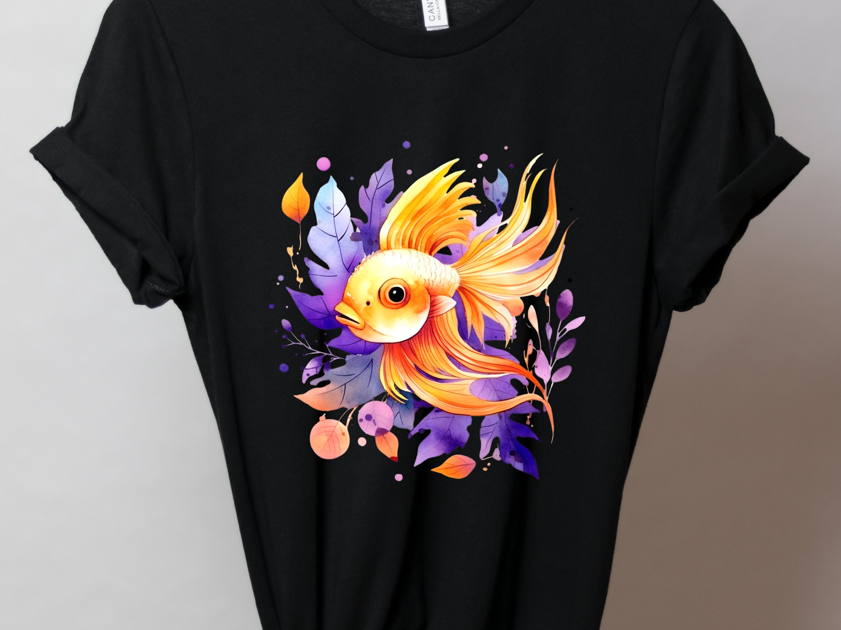 Goldfish Shirt Vibrant Fan Tail Fish Keepers Tee Design Purple Leafy Fishing Lovers Gift for Her Swimmers Top Divers T-shirt Organic Cotton - View 3