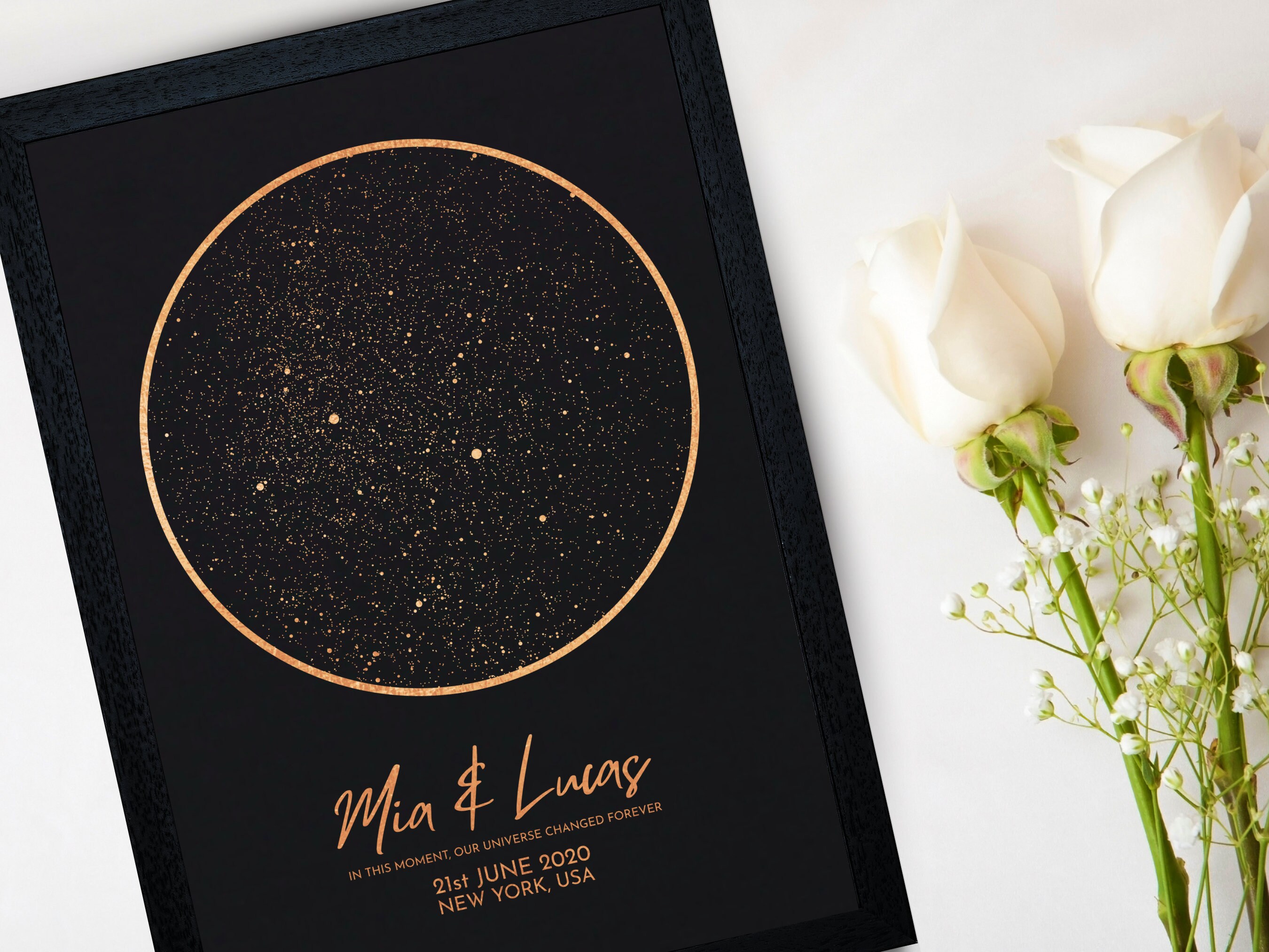 Personalised Star Map by Date & Location Custom Chart Gold Silver Copper Foil Wedding Anniversary New Baby Birth Gift Celestial Night Sky