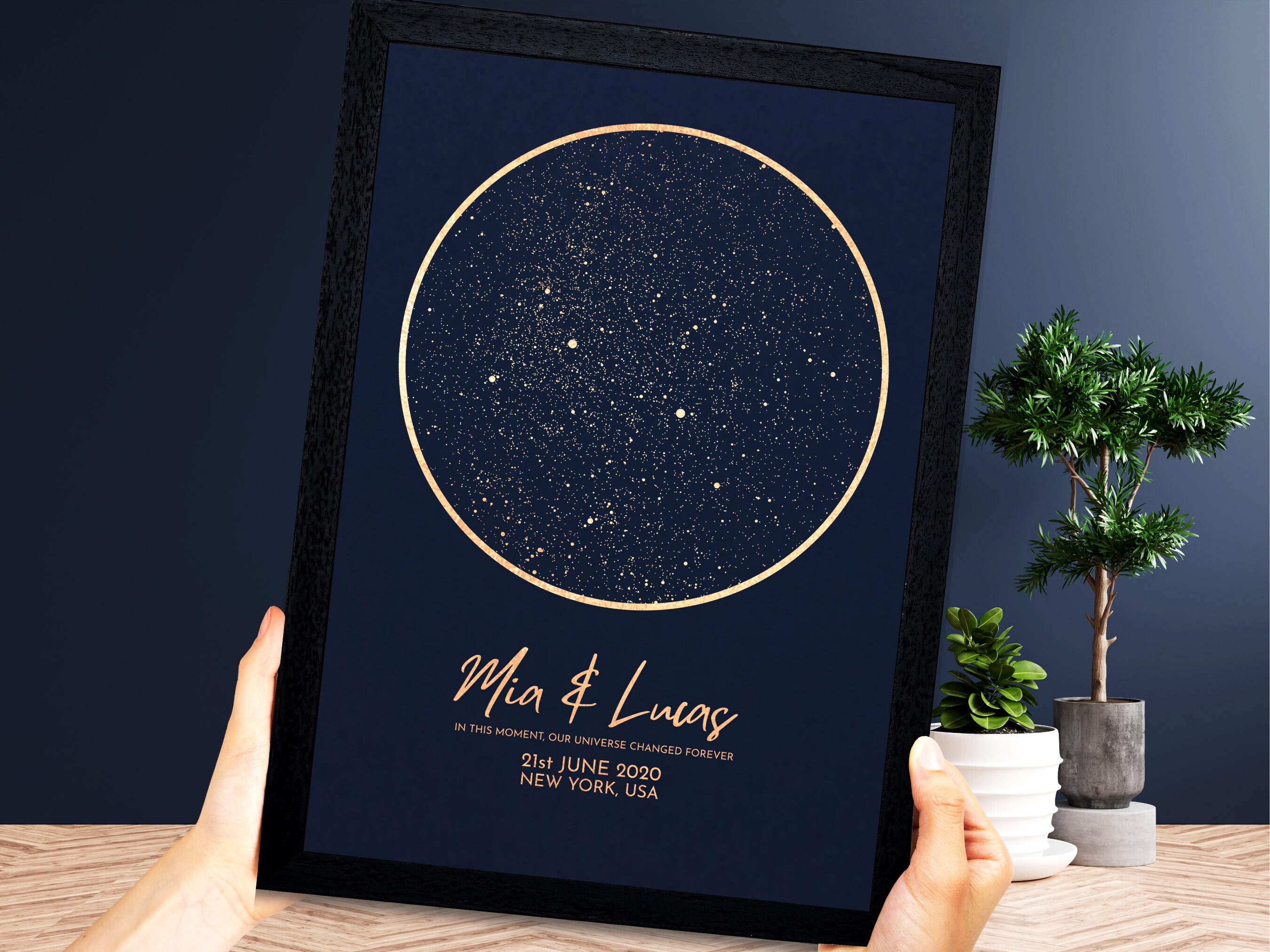 Personalised Star Map by Date & Location Custom Chart Gold Silver Copper Foil Wedding Anniversary New Baby Birth Gift Celestial Night Sky - View 3