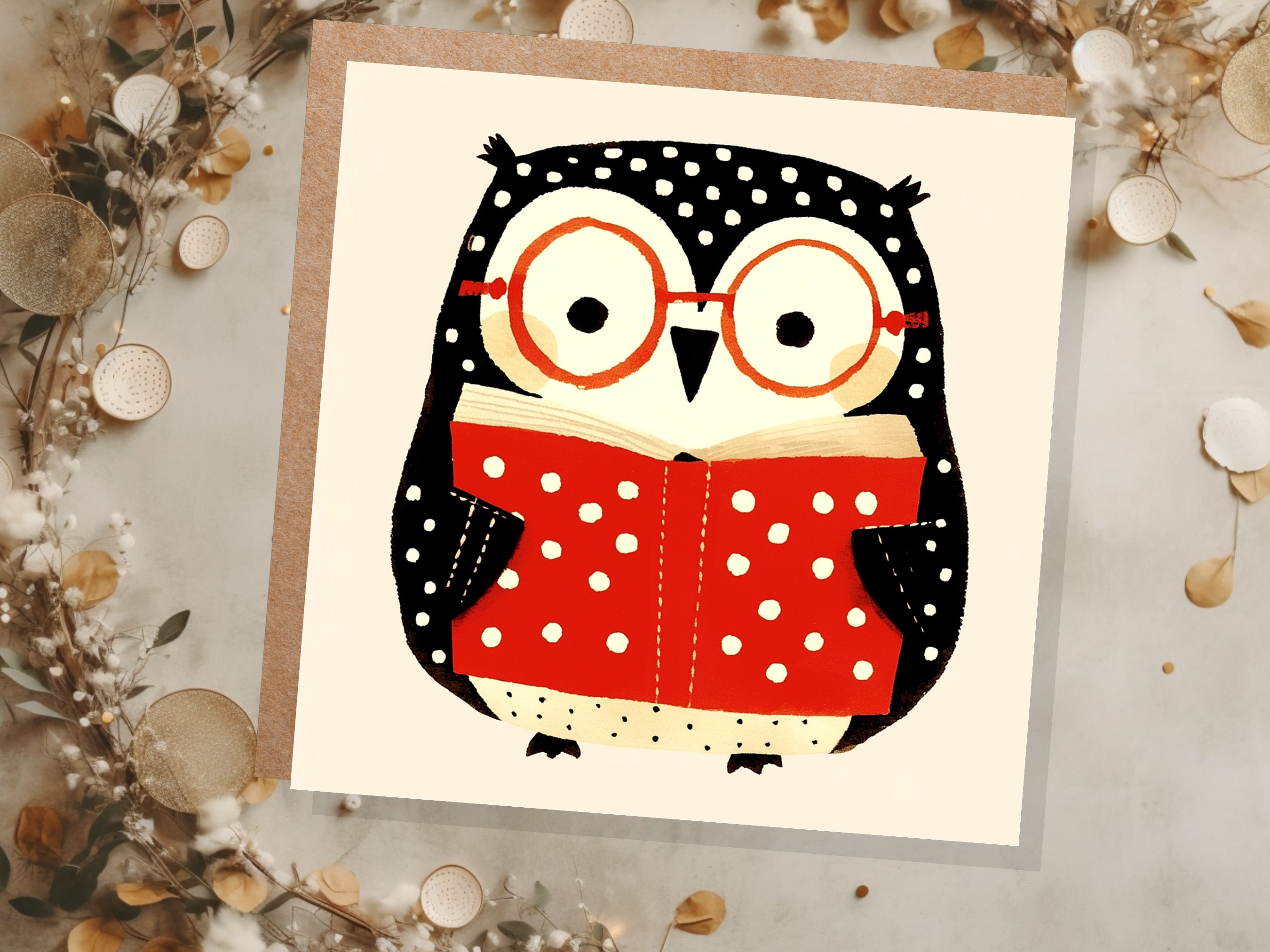 Owl Reading Book Card for Book Lovers Students Teachers Cute Wise Owl Librarian Readers Glasses Novel Reading Library Thank You Birthday