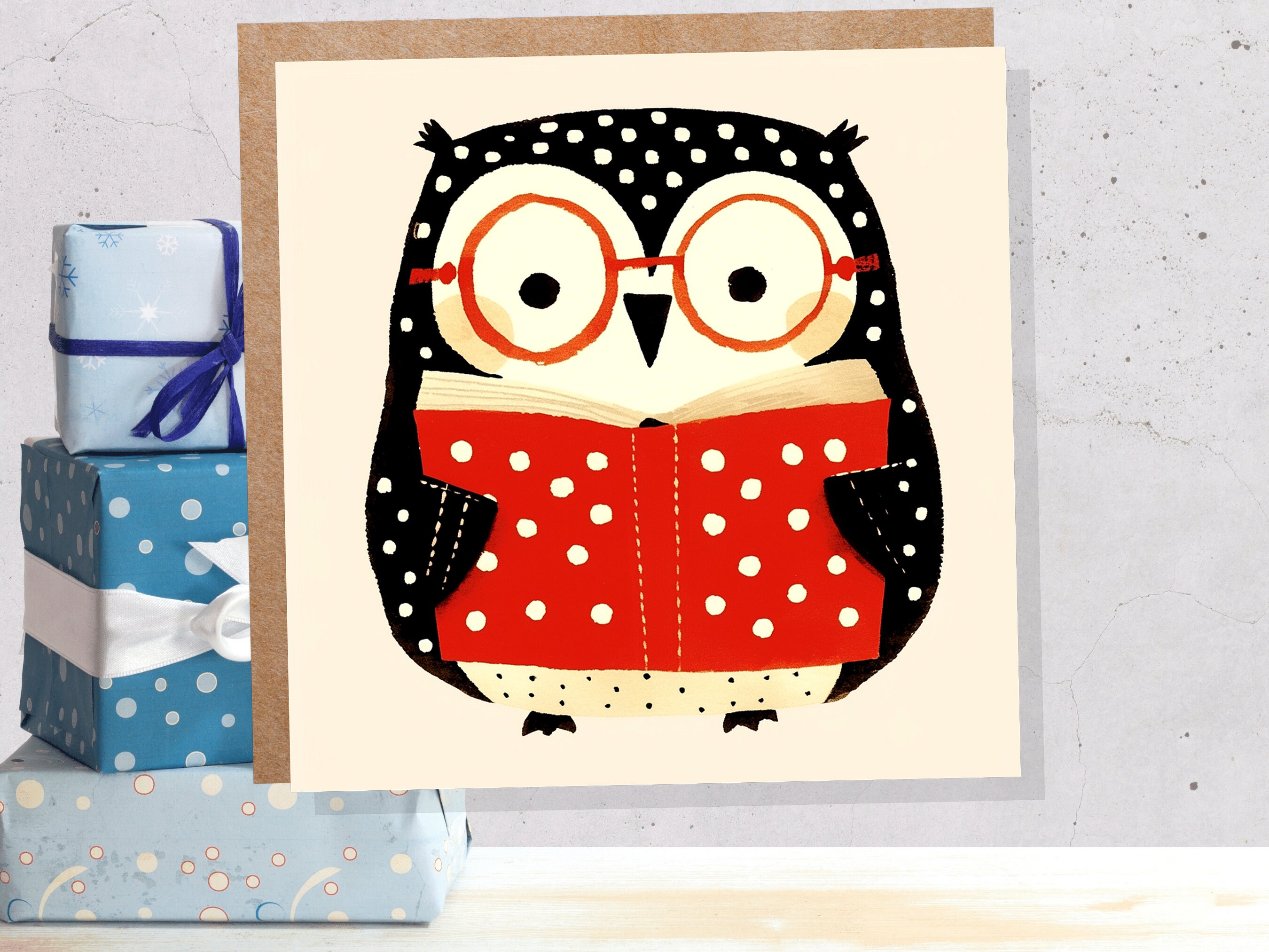 Owl Reading Book Card for Book Lovers Students Teachers Cute Wise Owl Librarian Readers Glasses Novel Reading Library Thank You Birthday - View 2