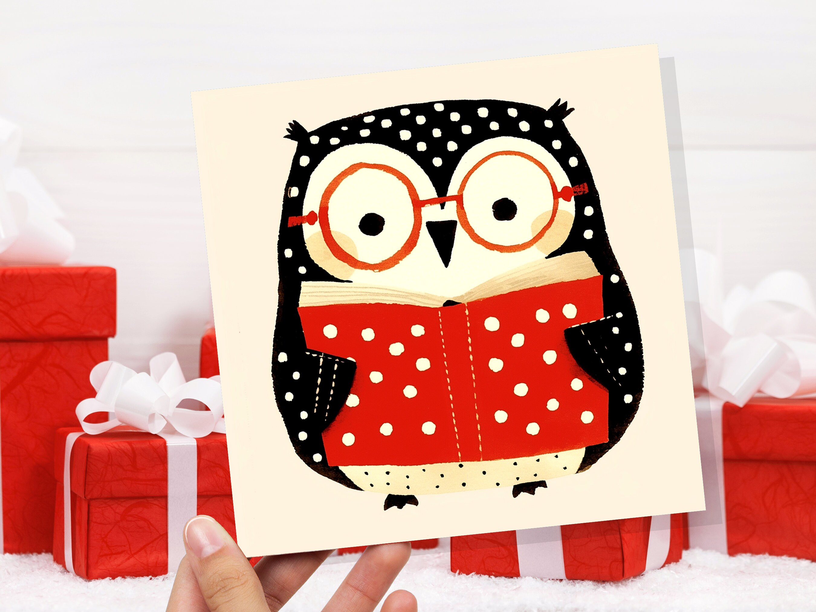 Owl Reading Book Card for Book Lovers Students Teachers Cute Wise Owl Librarian Readers Glasses Novel Reading Library Thank You Birthday - View 4