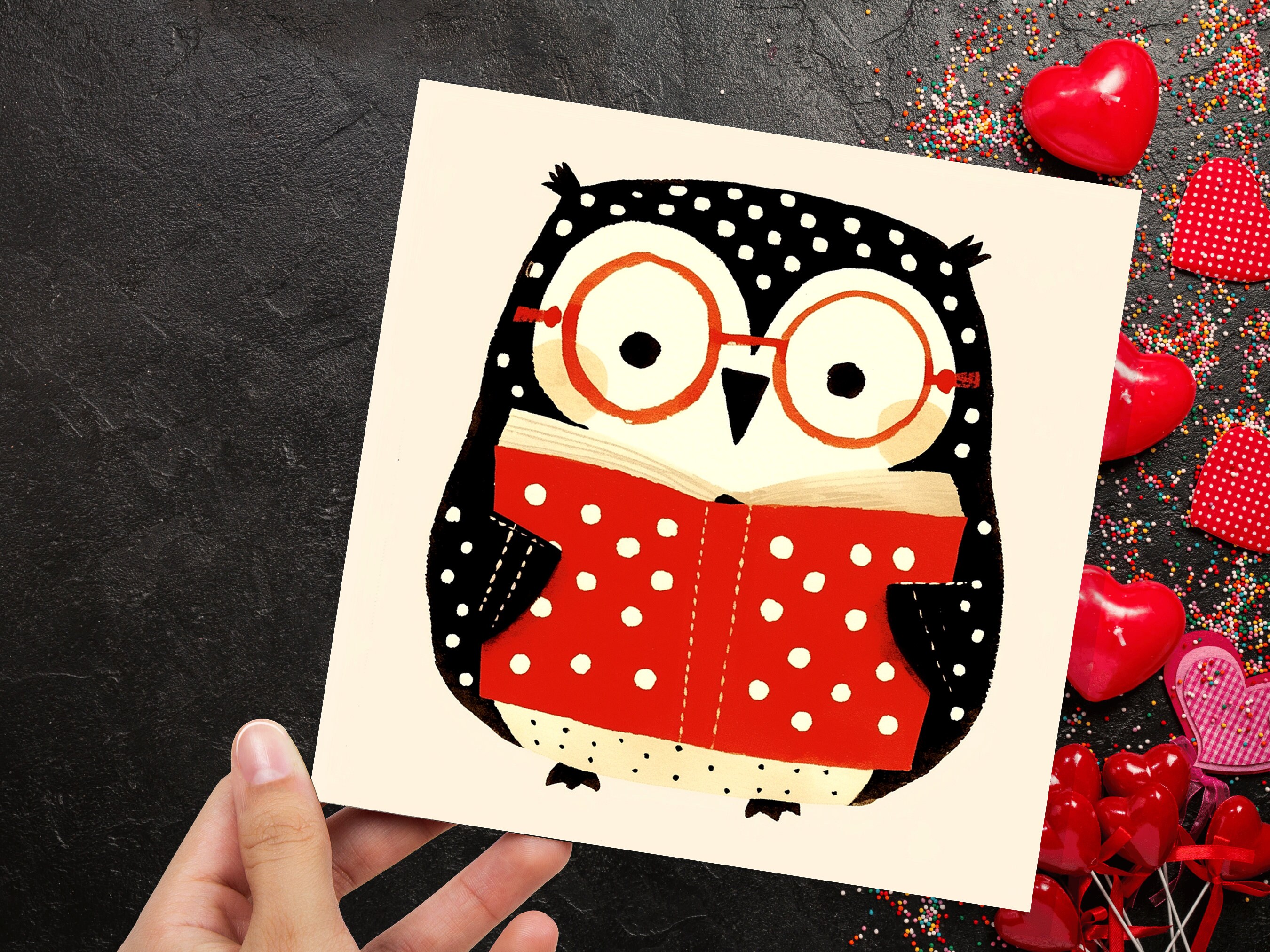 Owl Reading Book Card for Book Lovers Students Teachers Cute Wise Owl Librarian Readers Glasses Novel Reading Library Thank You Birthday - View 5