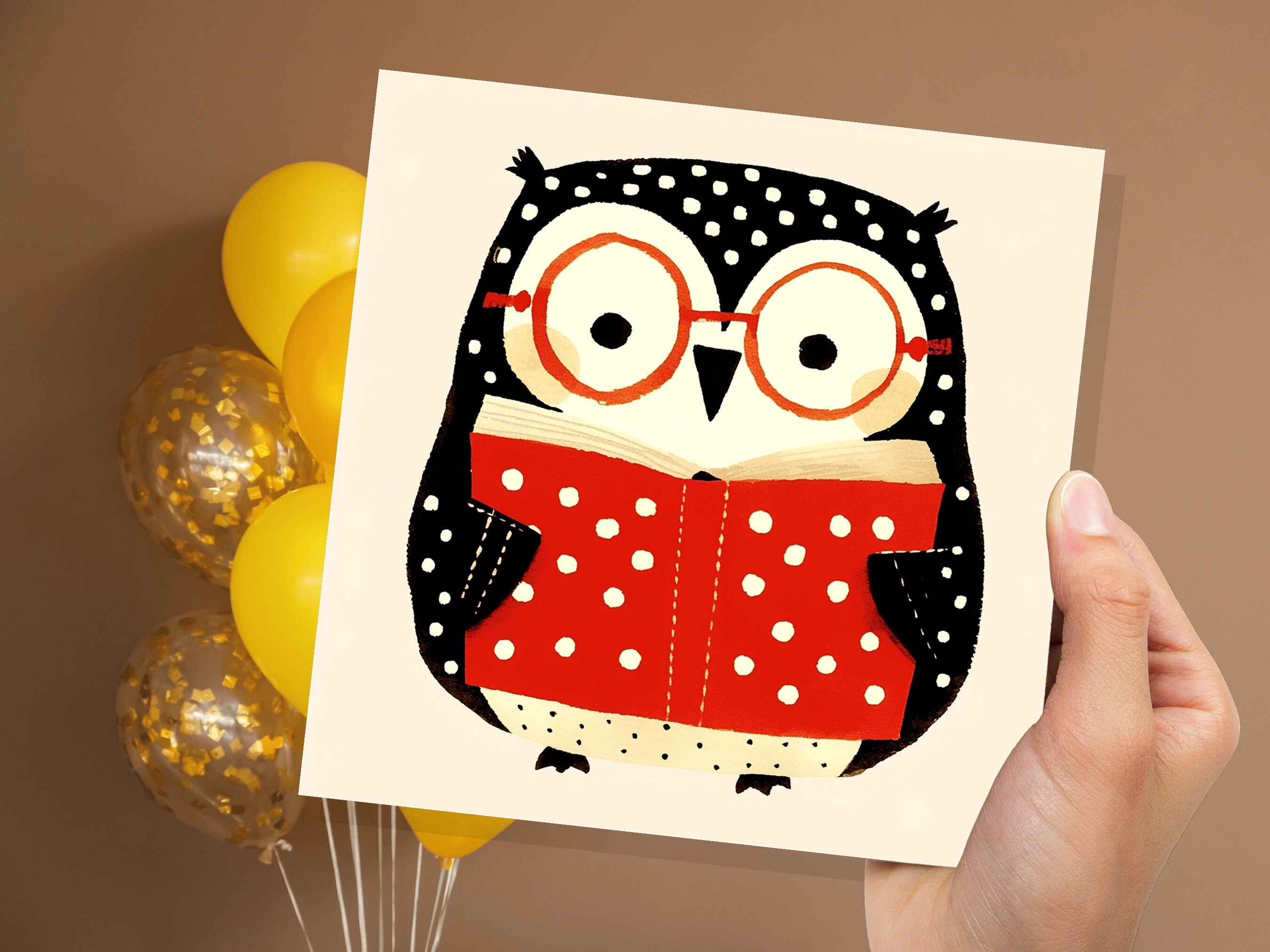 Owl Reading Book Card for Book Lovers Students Teachers Cute Wise Owl Librarian Readers Glasses Novel Reading Library Thank You Birthday - View 6