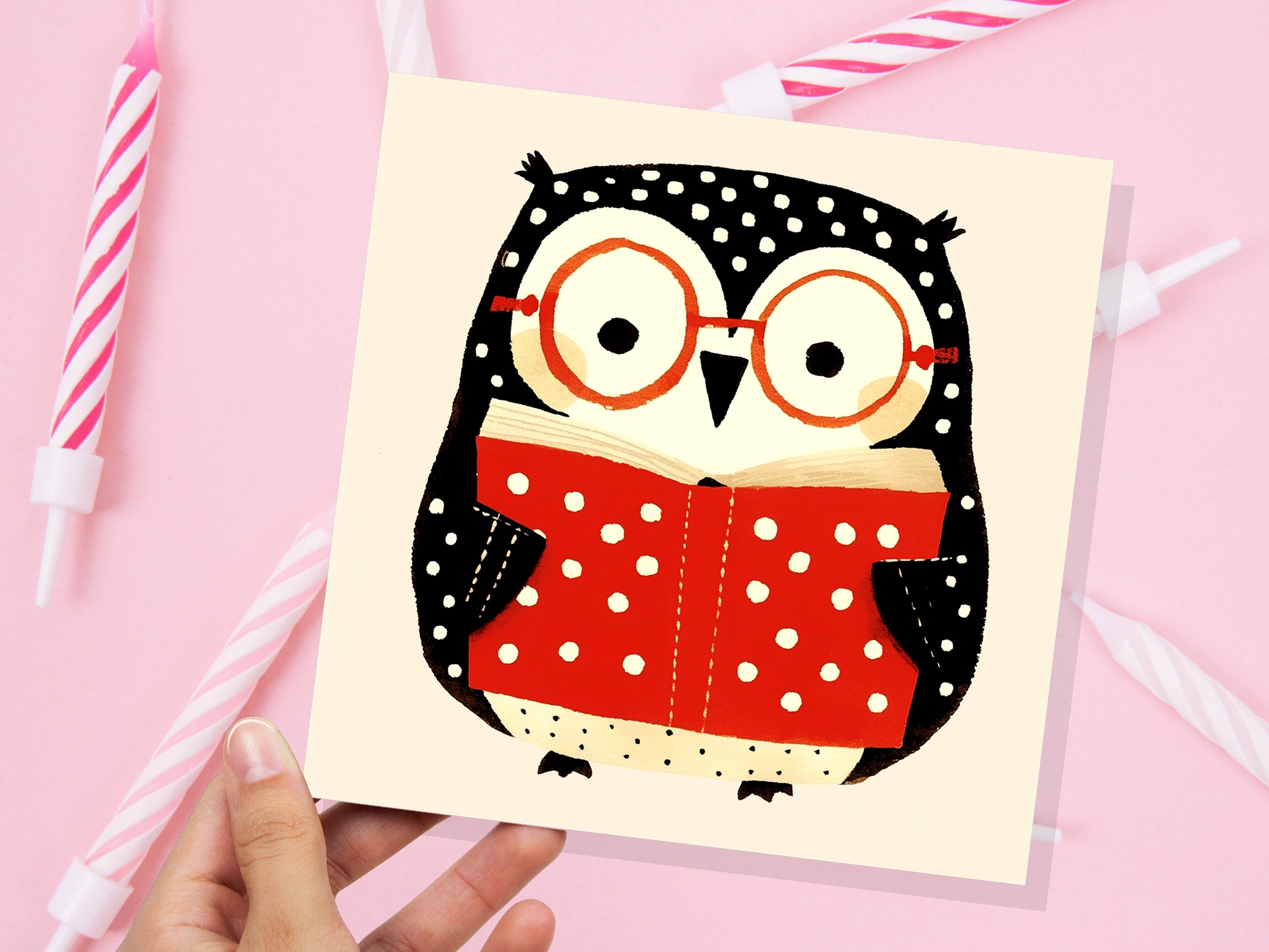 Owl Reading Book Card for Book Lovers Students Teachers Cute Wise Owl Librarian Readers Glasses Novel Reading Library Thank You Birthday - View 7