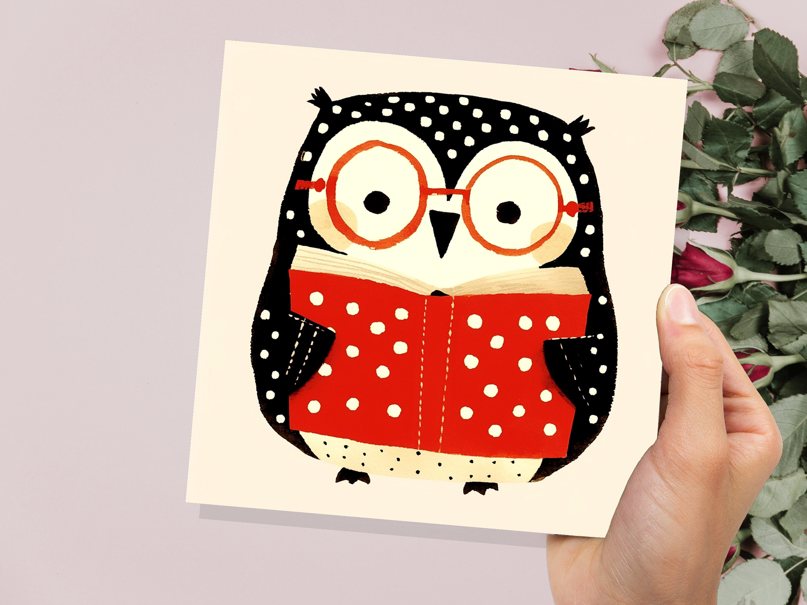 Owl Reading Book Card for Book Lovers Students Teachers Cute Wise Owl Librarian Readers Glasses Novel Reading Library Thank You Birthday - View 8