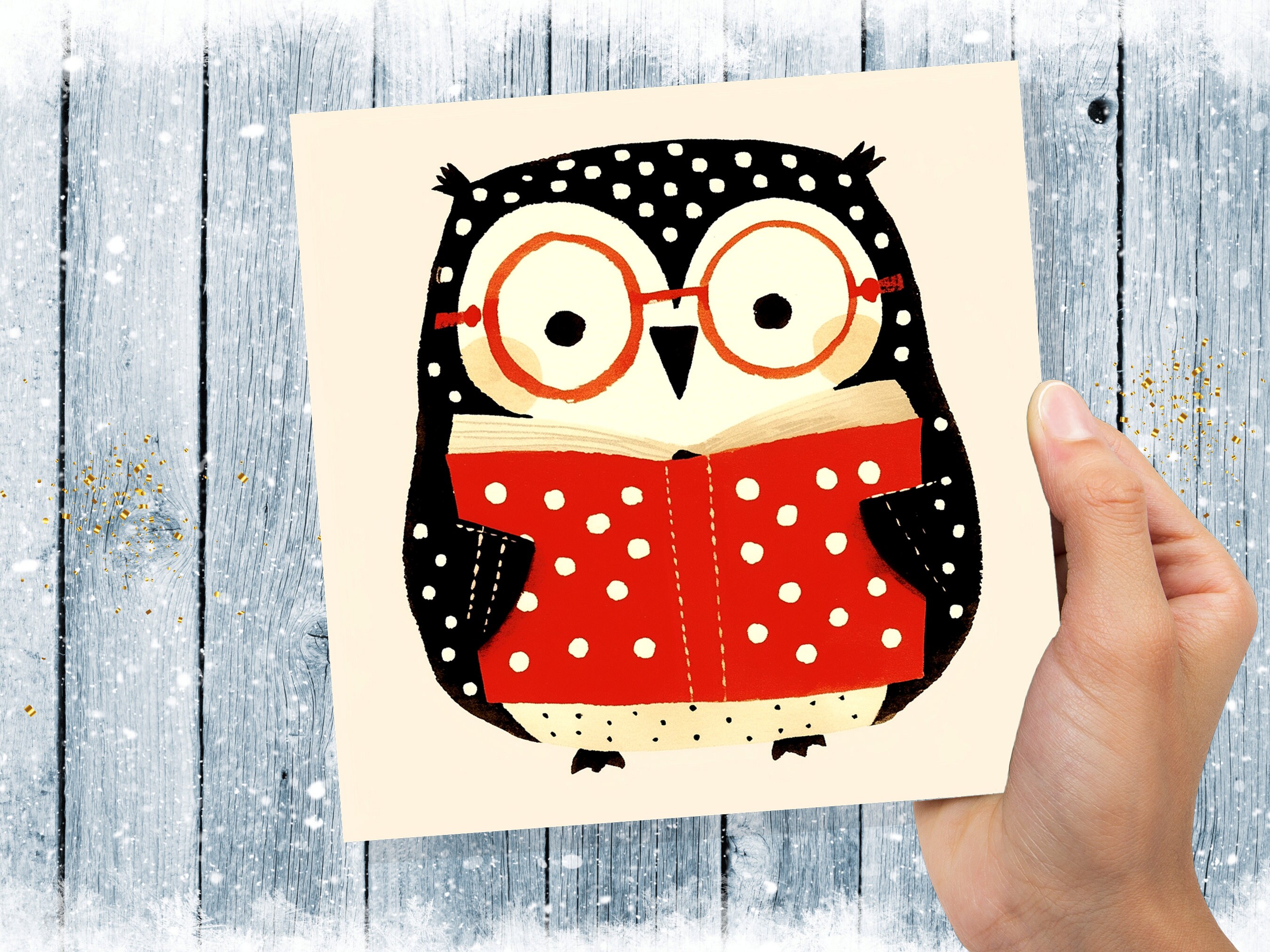 Owl Reading Book Card for Book Lovers Students Teachers Cute Wise Owl Librarian Readers Glasses Novel Reading Library Thank You Birthday - View 9