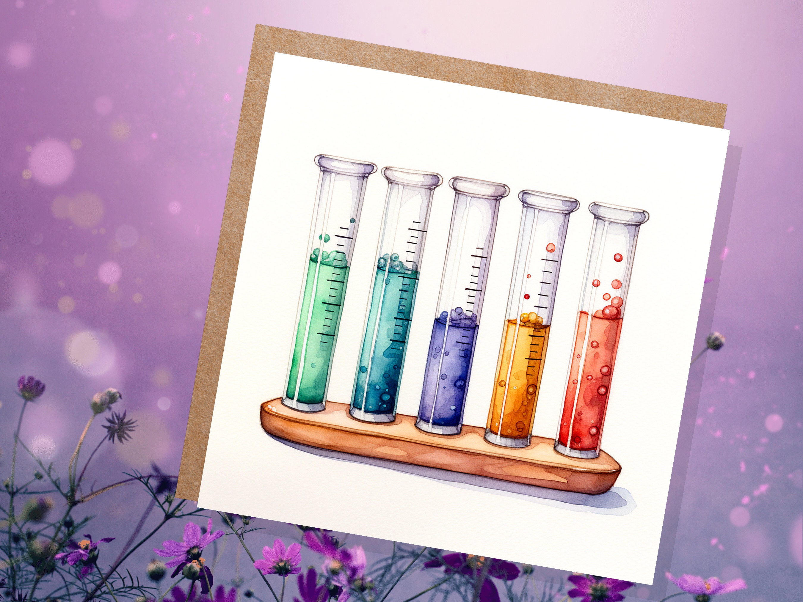 Test Tubes Chemistry Greeting Card for Chemists Lab Technicians Science Lovers Students Fun Cute Scientific Experiment Graduation Thank You - View 2