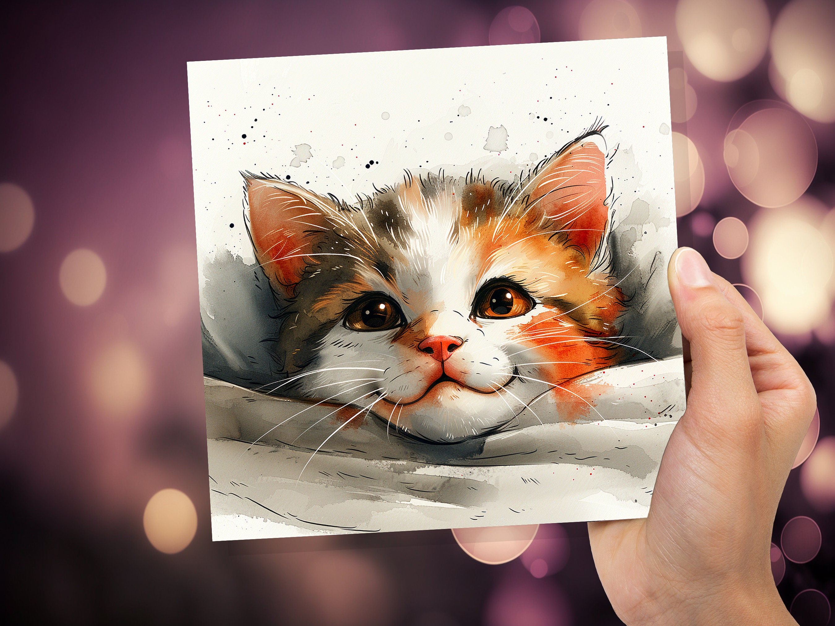 Cute Kitten Card Cat Face Curiosity Wonder Feline Pet Lovers Family Friends Whimsical - View 2