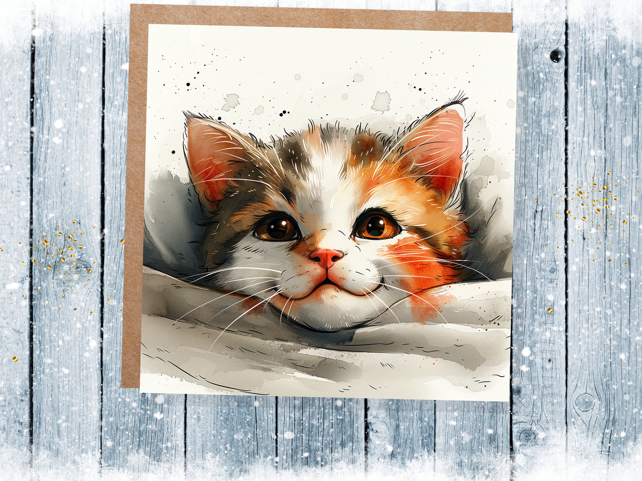 Cute Kitten Card Cat Face Curiosity Wonder Feline Pet Lovers Family Friends Whimsical - View 3