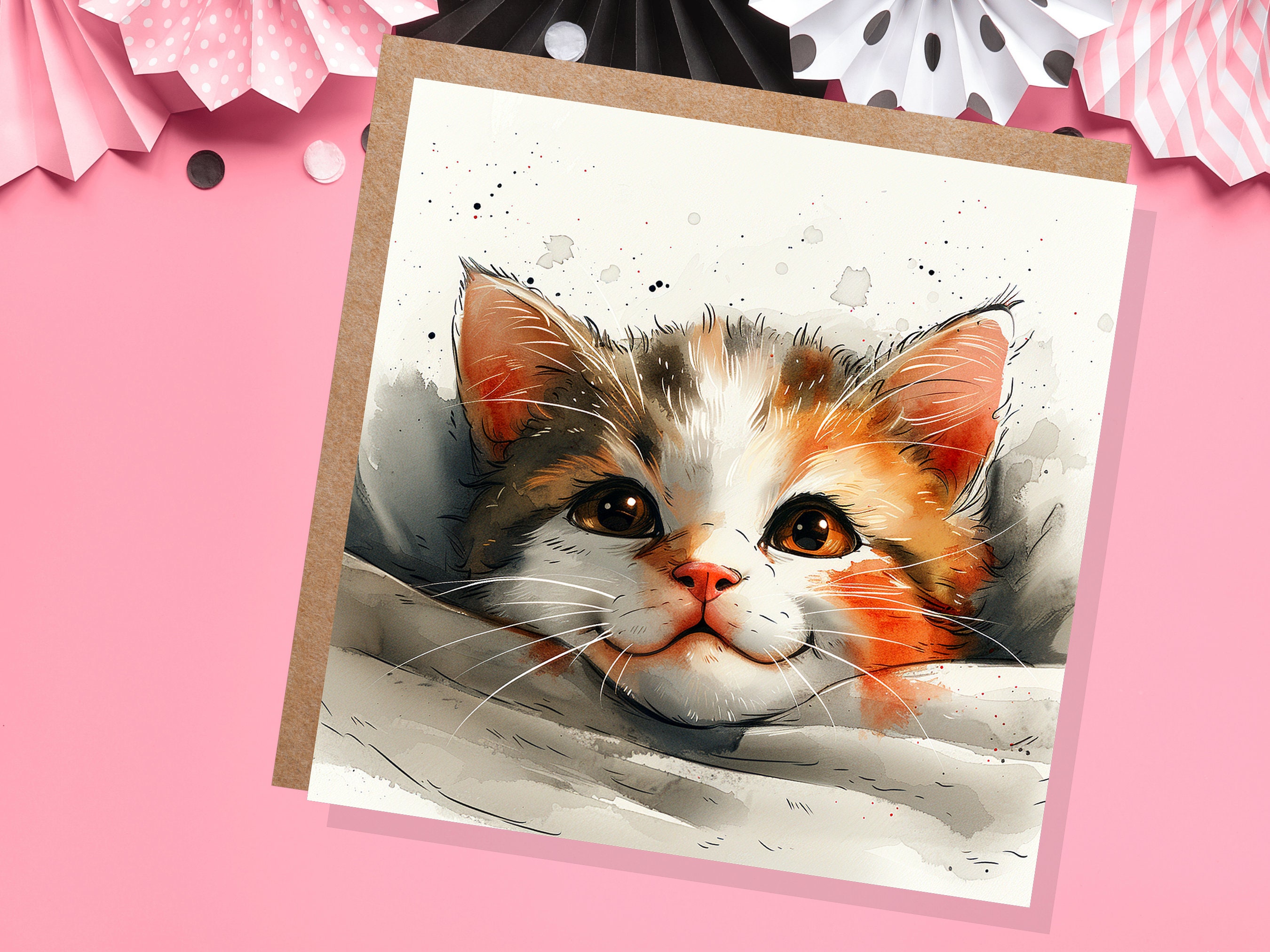 Cute Kitten Card Cat Face Curiosity Wonder Feline Pet Lovers Family Friends Whimsical - View 4